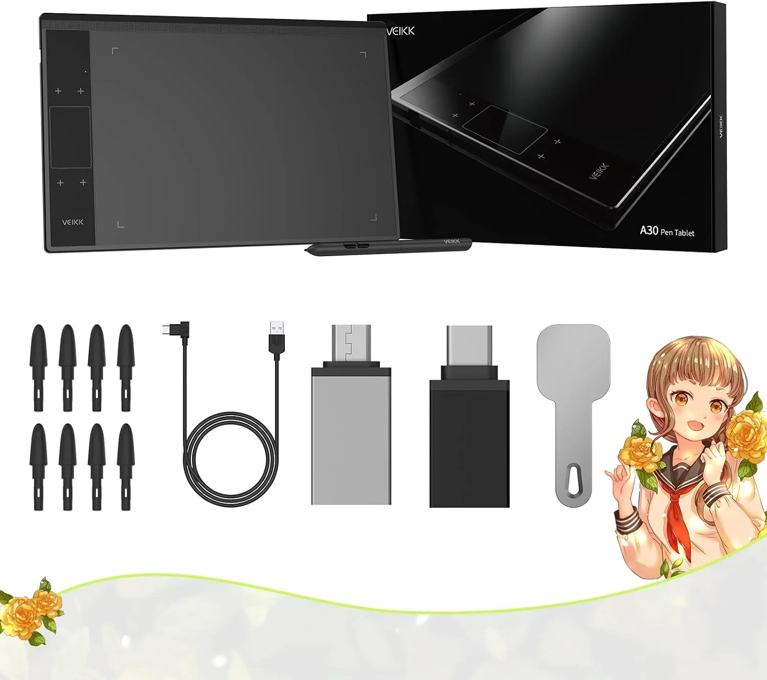 VEIKK A30 Graphic Drawing Pad Pen Tablet with 4 Touch Keys 1 Touch Panel