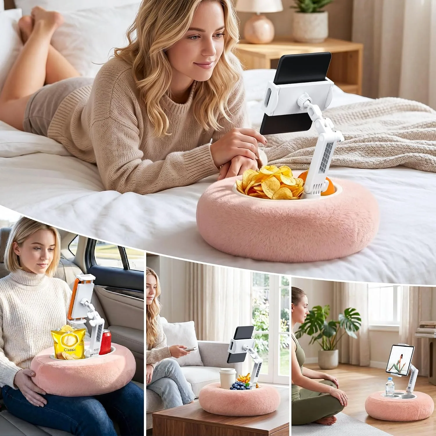 HomeMount Stable Tablet & Kindle Pillow Stand with Snack Tray, Pink