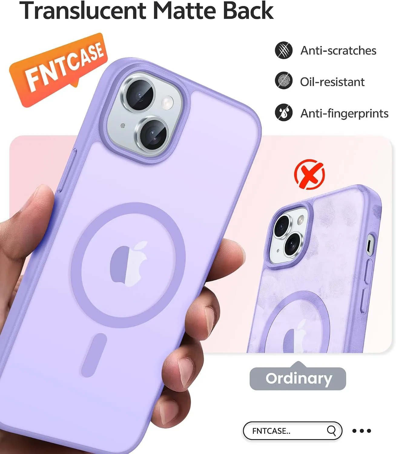 FNTCASE for iPhone 15/14/13 Case, Fit for Magsafe, Light Purple