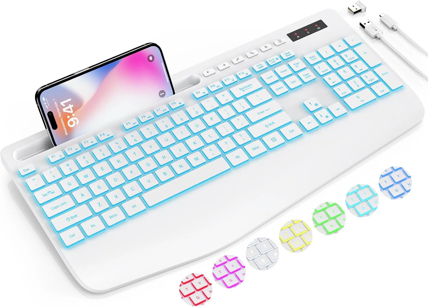 SABLUTE Wireless Keyboard with 7 Colored Backlit, Wrist Rest, 2.4G Lag-Free