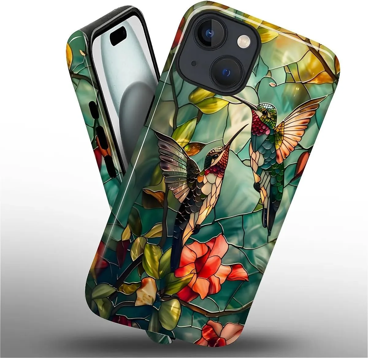 DAIZAG Case for iPhone 15 Plus,Mixed 2 Layer Design Shockproof Soft TPU Ddouble Protection Phone Case for iPhone 15 Plus-Gorgeous Hummingbird