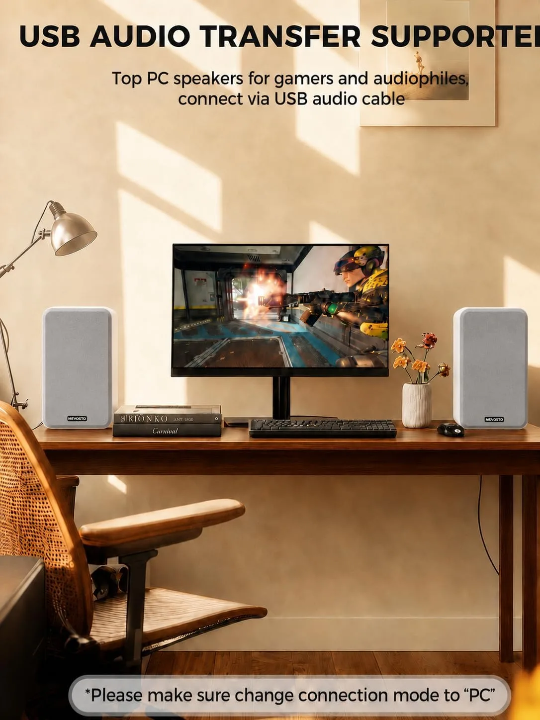 White Powered Bookshelf Speakers: 5-Inch Stereo for PC and Office