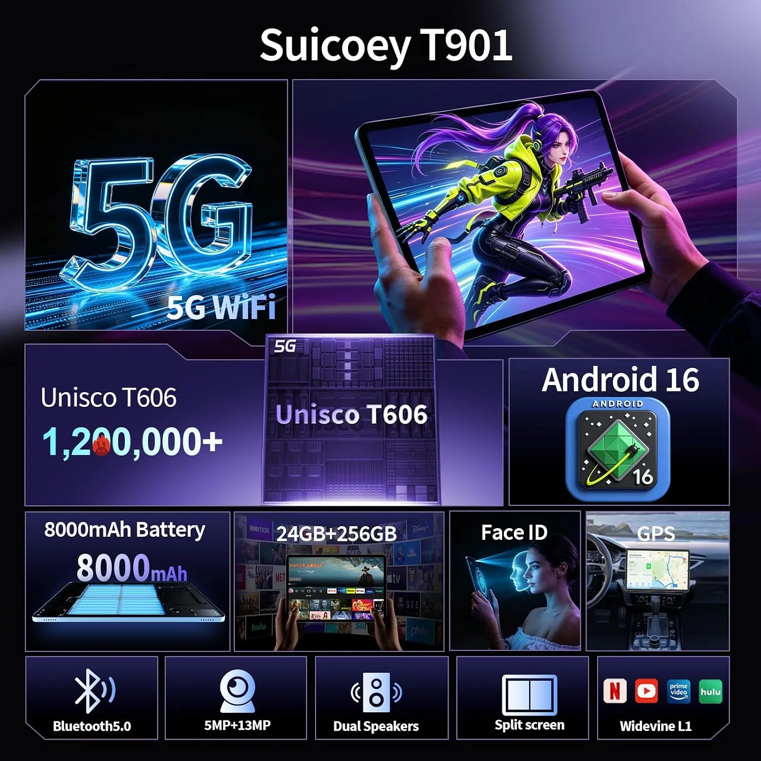2026 Android 16 Tablet 10 inch - 24GB+256GB+2TB Expand, Gemini AI (Pink)