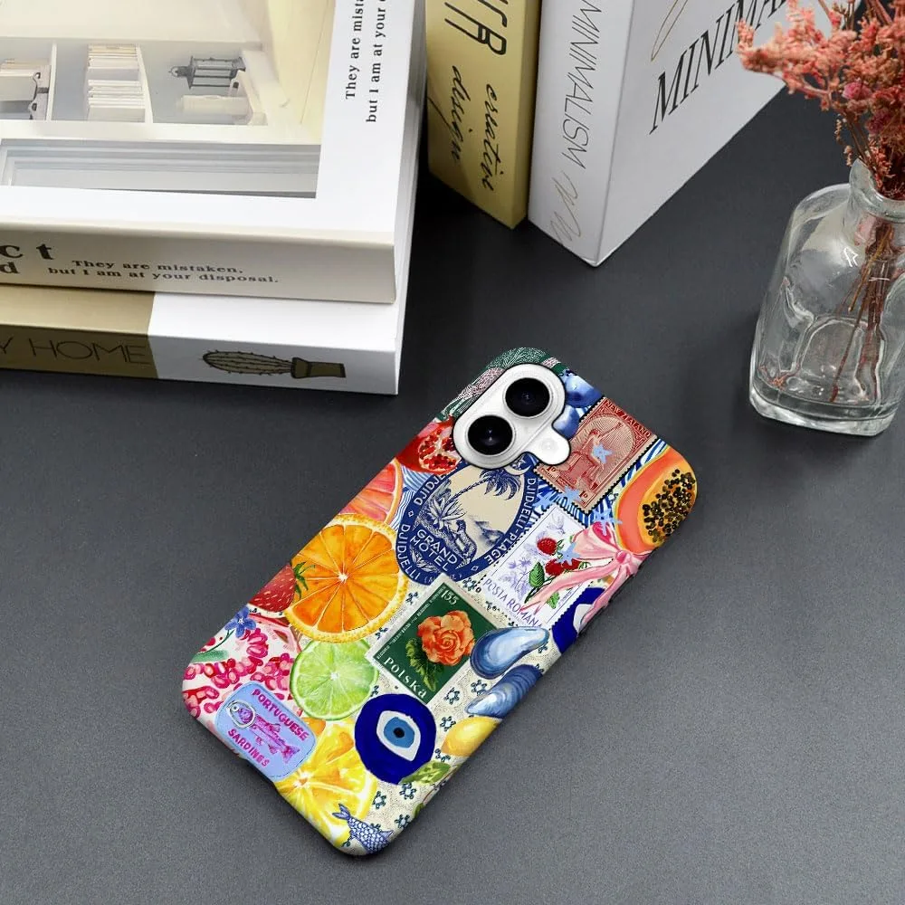 Case Compatible with iPhone 17,Fall Prevention Hybrid 2-Layer Hard Shell Phone Cover for Girls Boys,Bow European Summer Lemon Collage