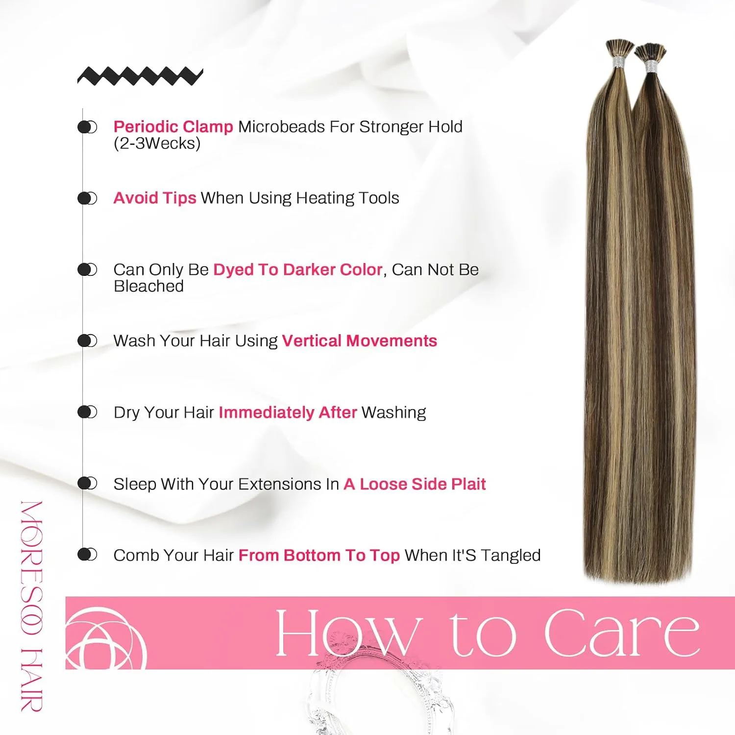 Moresoo I Tip Hair Extensions Human Hair, Brown Caramel Highlight, 20 Inch