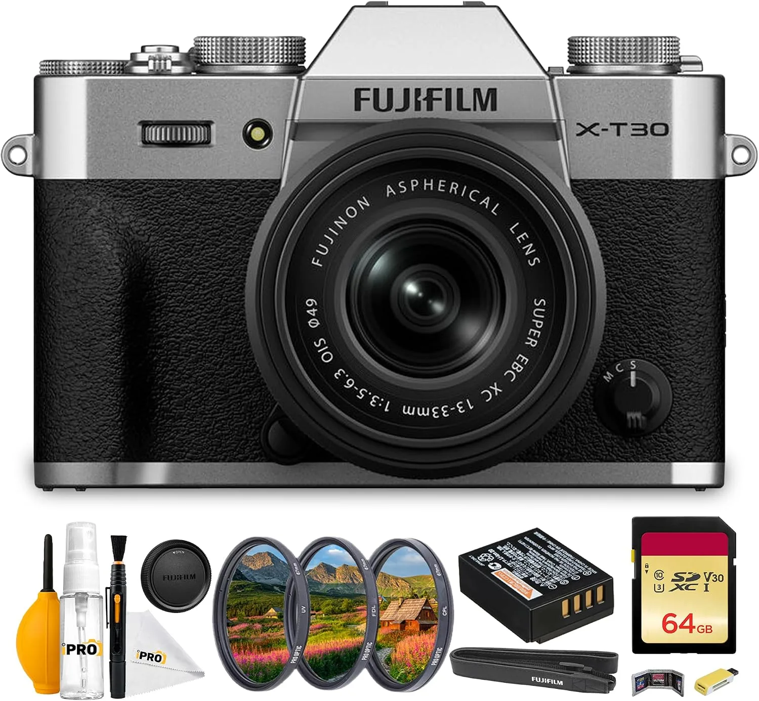 FUJIFILM X-T30 III Camera with 13-33mm Lens (Silver) & Filter Bundle