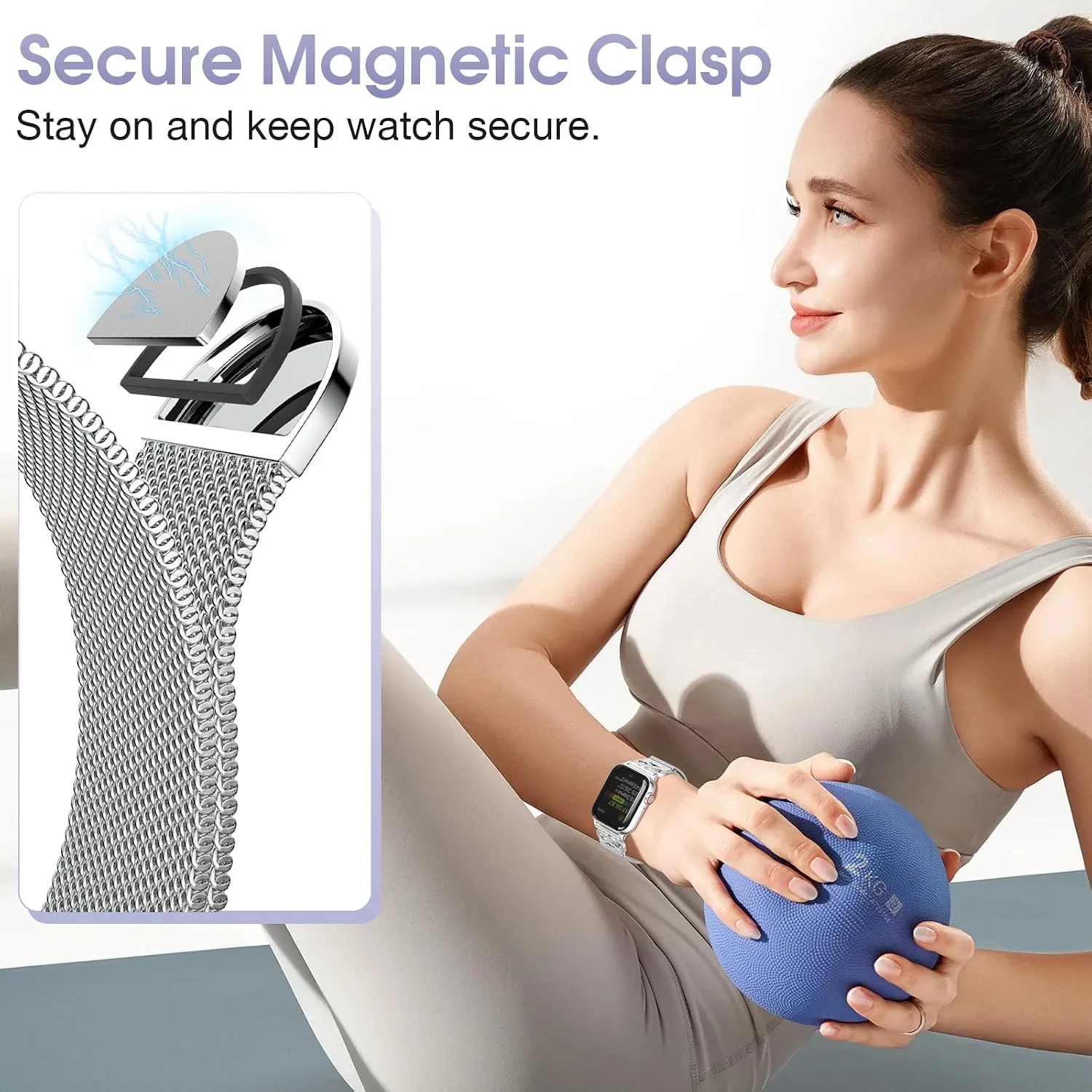 Mesh Sculpted Metal Detail Loop Compatible with Apple Watch Bands for Women