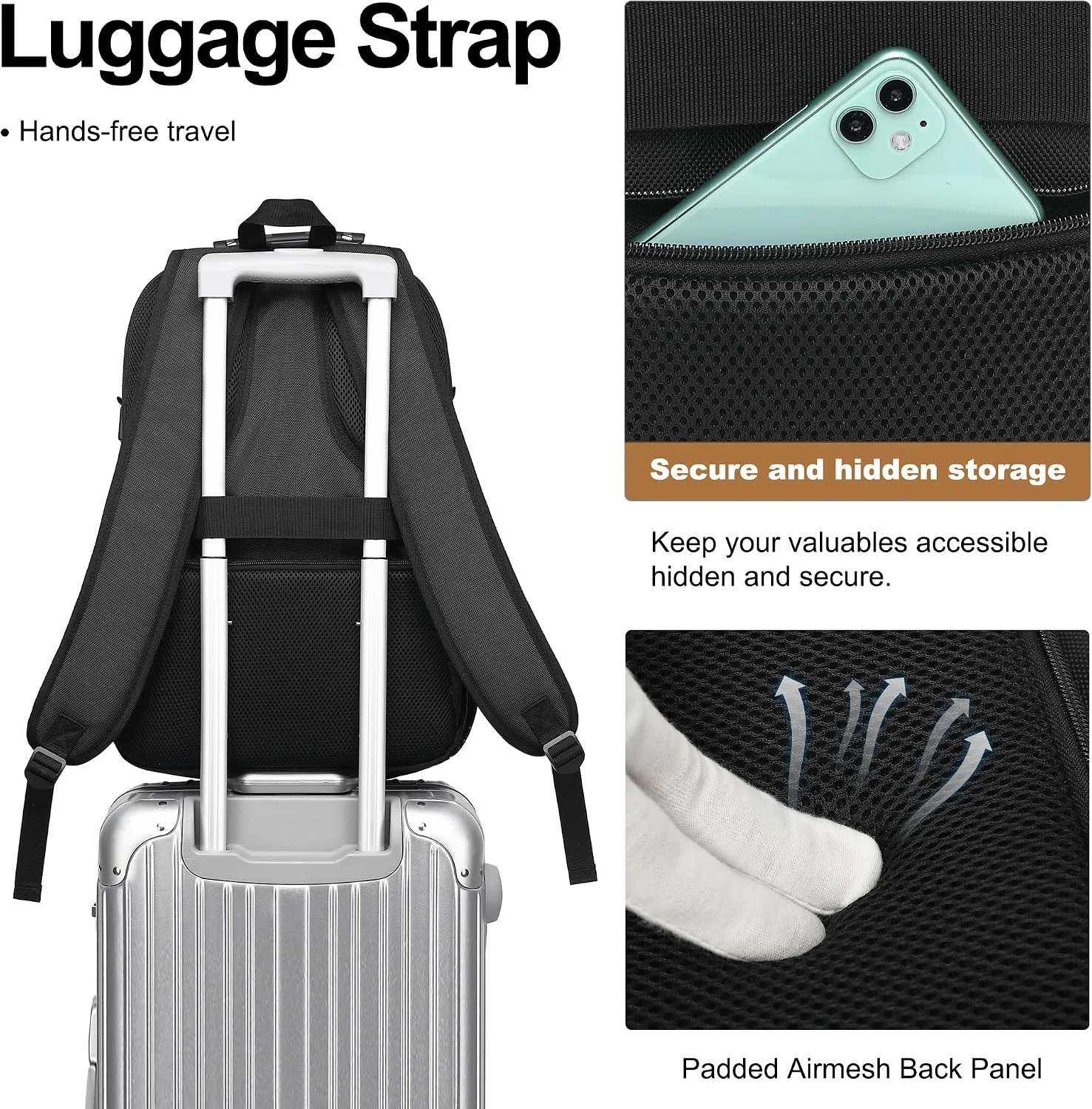 Boavan Laptop Backpack for men, 17.3 inch Laptop Bag with USB Port, Waterproof Travel Work Backpack Purse, Anti-Theft Teacher Nurse Doctor Casual Bookbags Office Business backpack，Black&Dark Grey