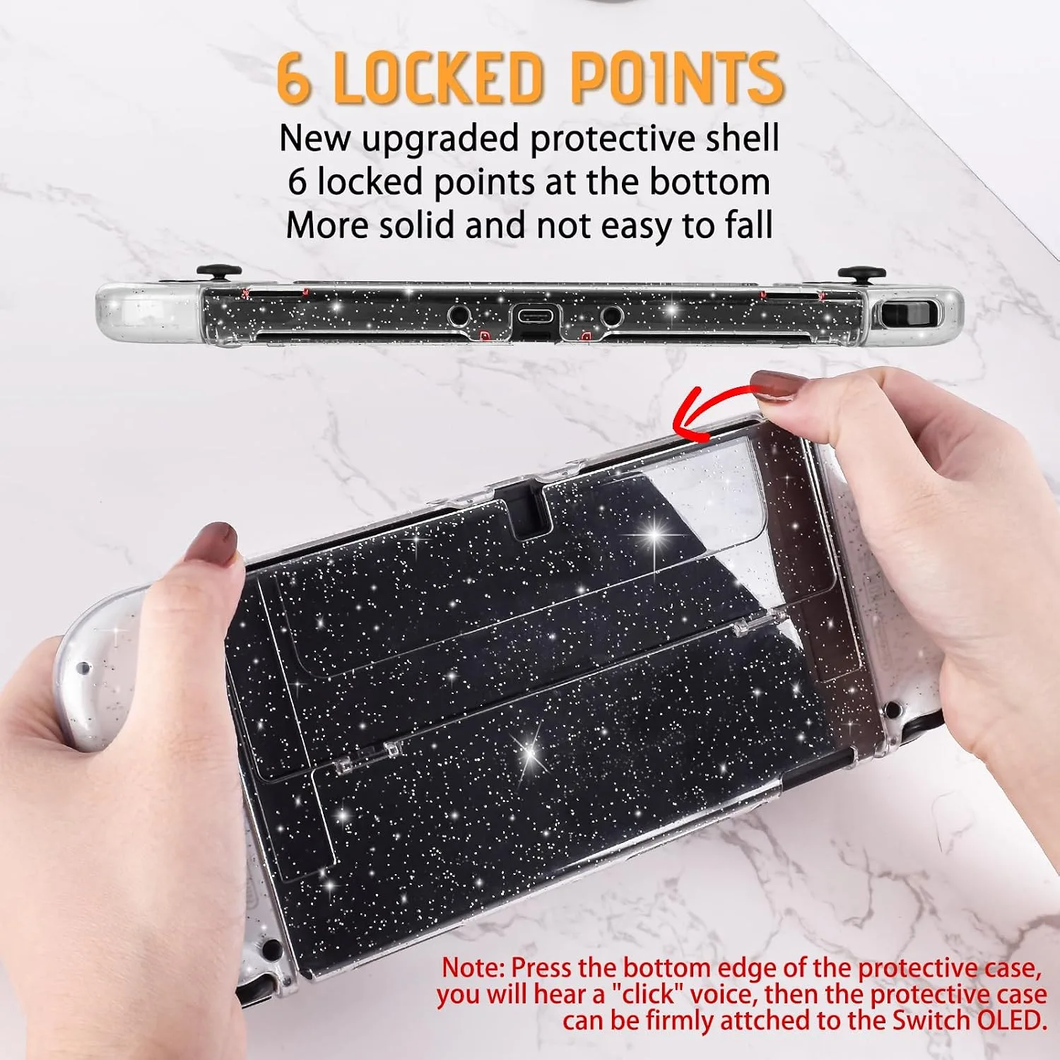 DLseego Protective Glitter Case Compatible with Switch OLED Console - Updated Version, Bling Soft TPU Cover with Shock-Absorption and Anti-Scratch Design - Crystal