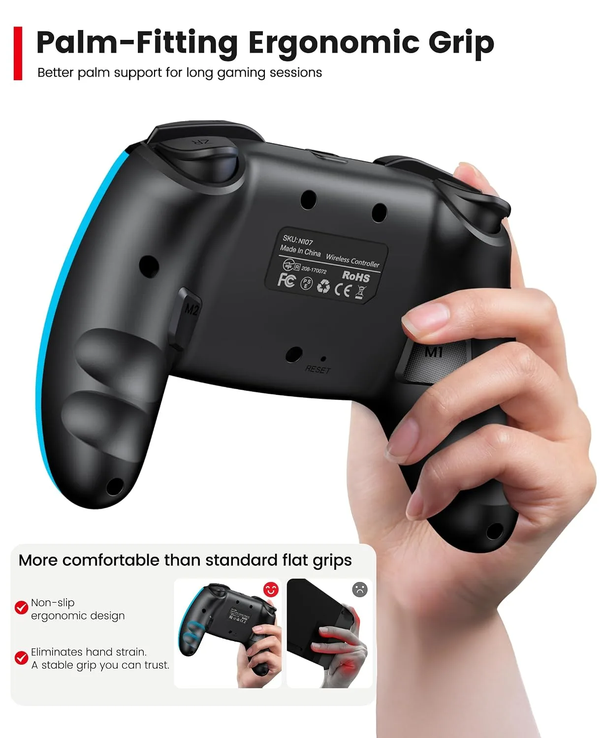 Switch Controller 2-Pack, Wireless Pro Controller for Switch2/Switch/Lite/OLED, Bluetooth Gamepad with Programmable Back Buttons, Turbo, Vibration, Gyro, Compatible with iOS/Android/PC, Includes 2 Stands