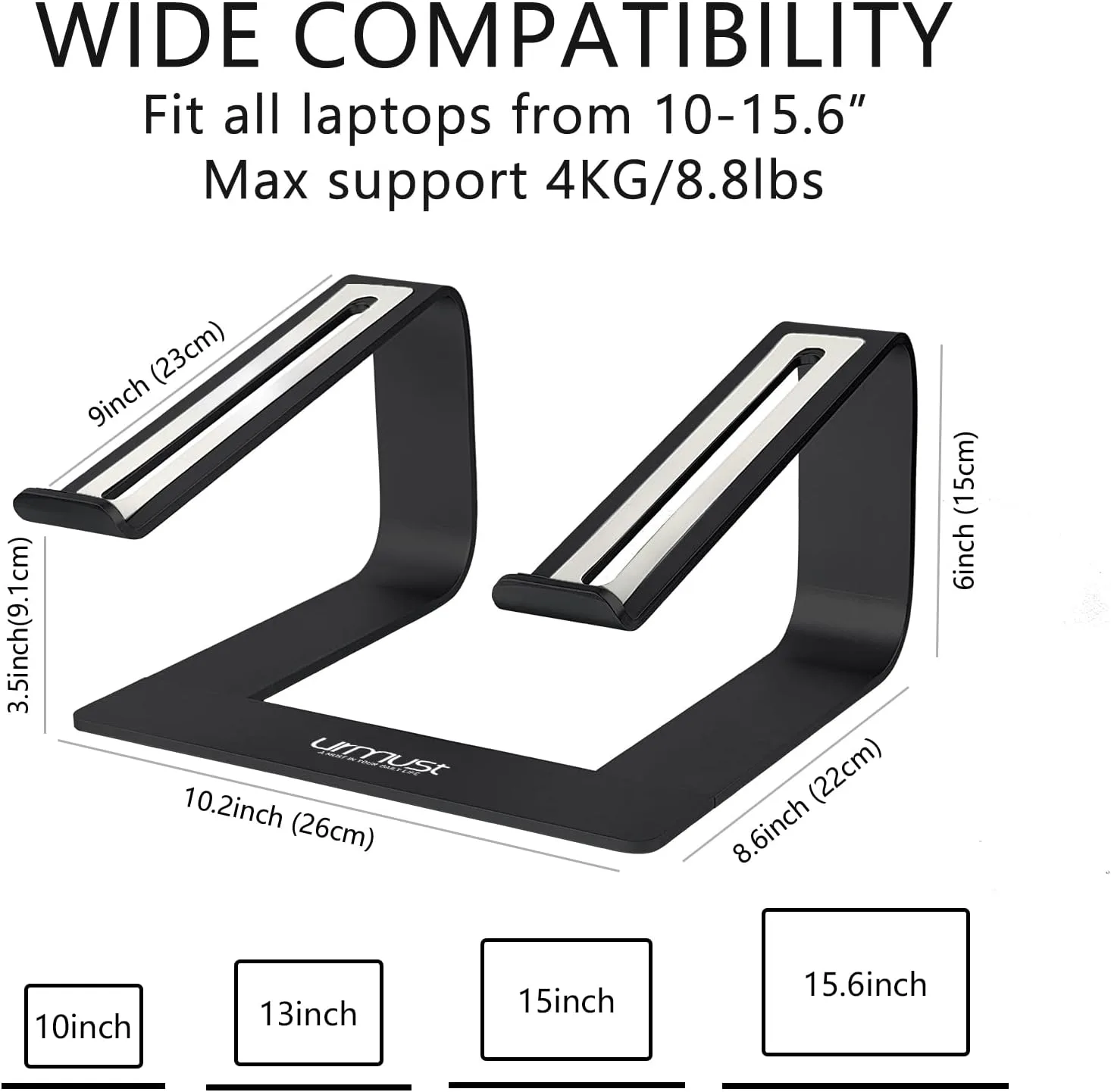 Urmust Laptop Stand for Desk, Black, Up to 15.6" Laptop