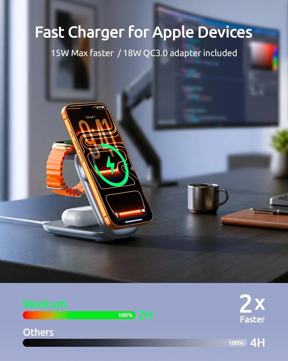 3 in 1 Charging Station, Foldable Magnetic Travel Wireless Charger
