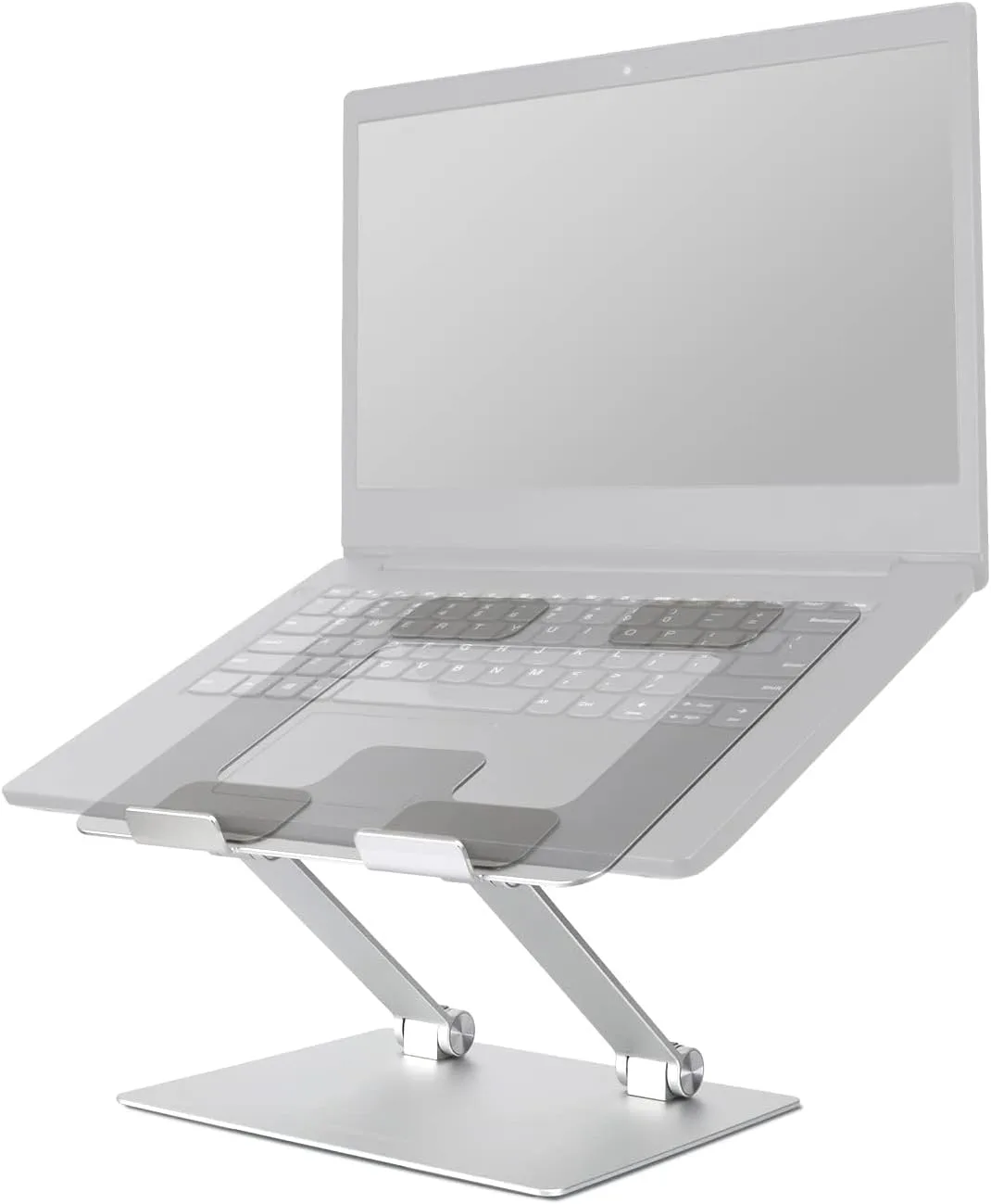 Amazon Basics Sturdy and Portable Ergonomic Laptop Stand for Desk, Height Adjustable Riser with Ventilated Cooling, Foldable, Fits all Laptops up to 15.6 Inch, Silver