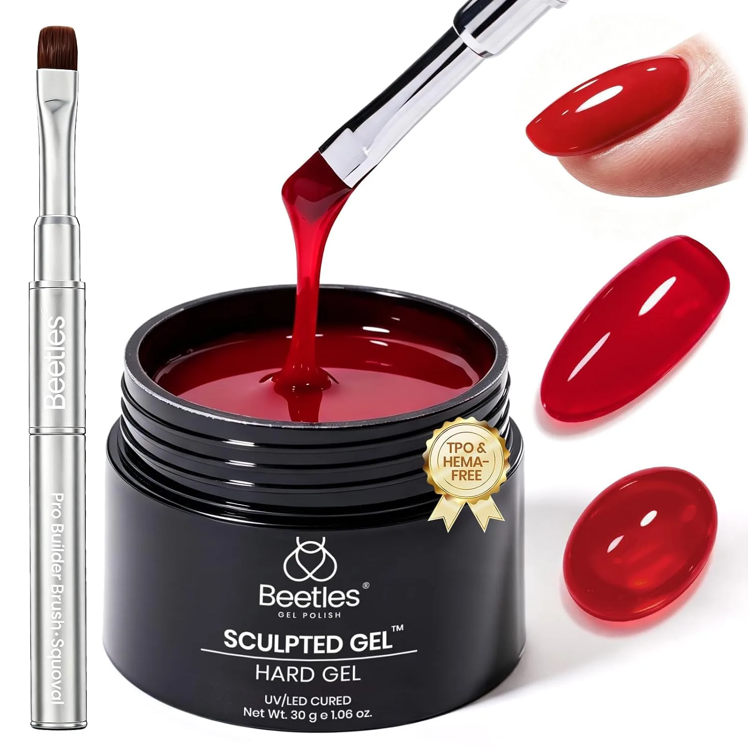 Beetles Hard Gel for Nails Wine Red, 30g TPO & HEMA-FREE & Flat Nail Brush