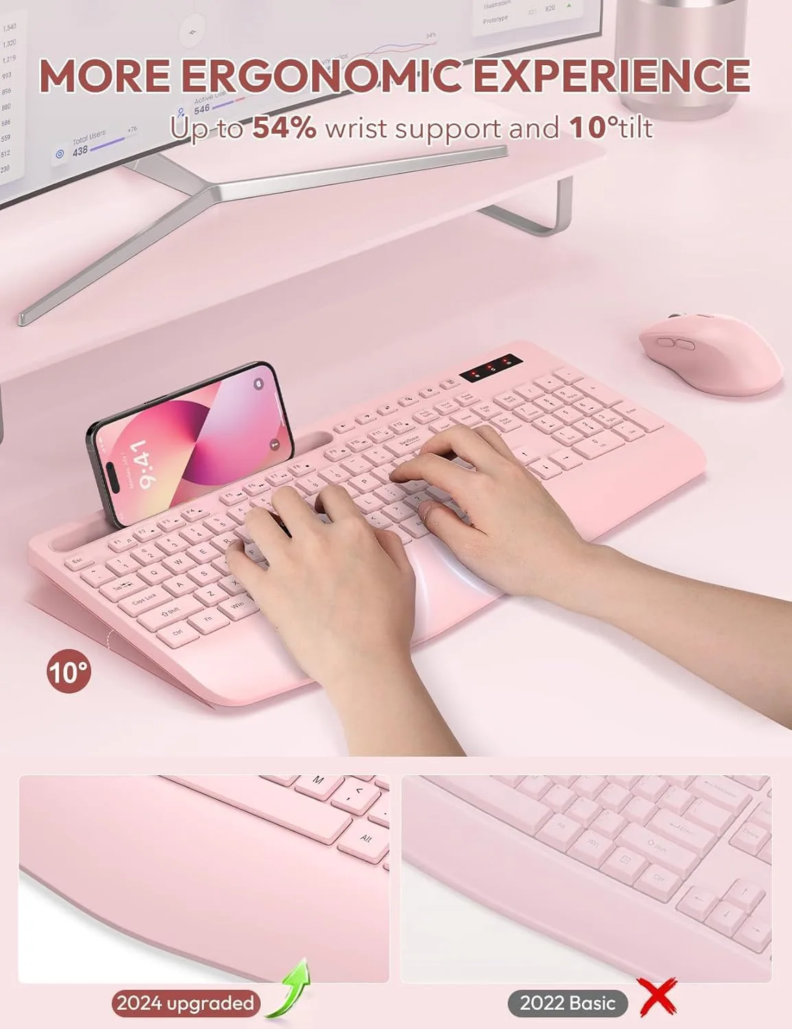 SABLUTE Wireless Keyboard and Mouse Combo, Full Size, Ergonomic Wrist Rest