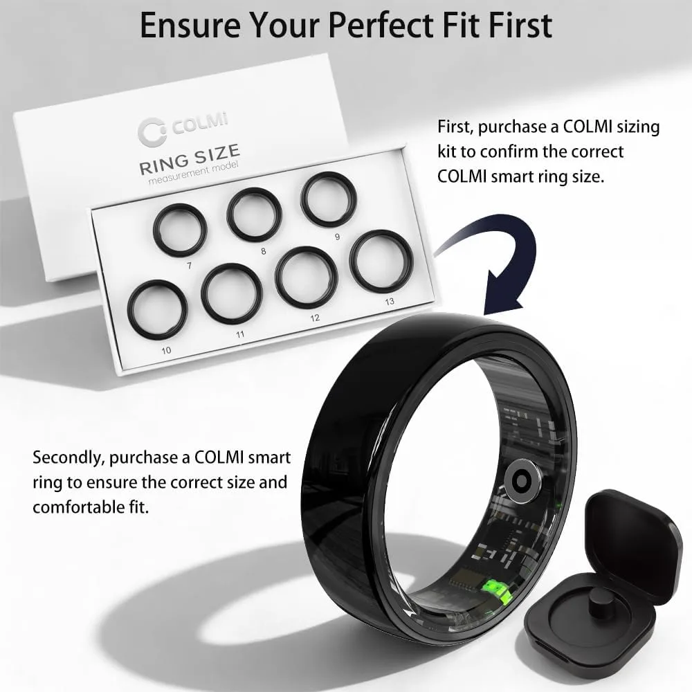 Smart Ring for Women, Health Tracker & 5ATM, COLMI R02.(Black Ceramic, 8#)
