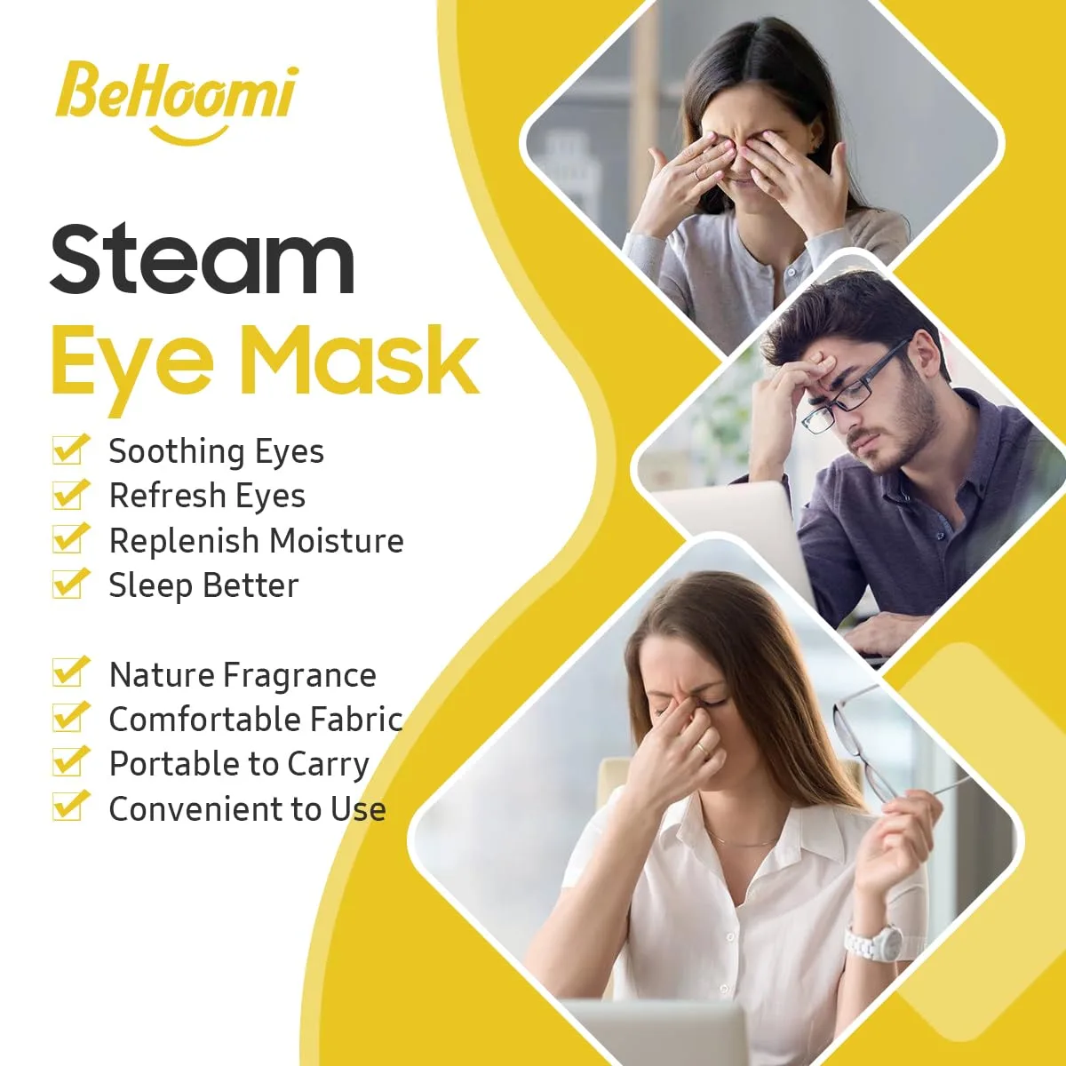 BeHoomi 30Packs Steam Eye Mask, Heated Eye Mask for Dry Eyes, Chamomile