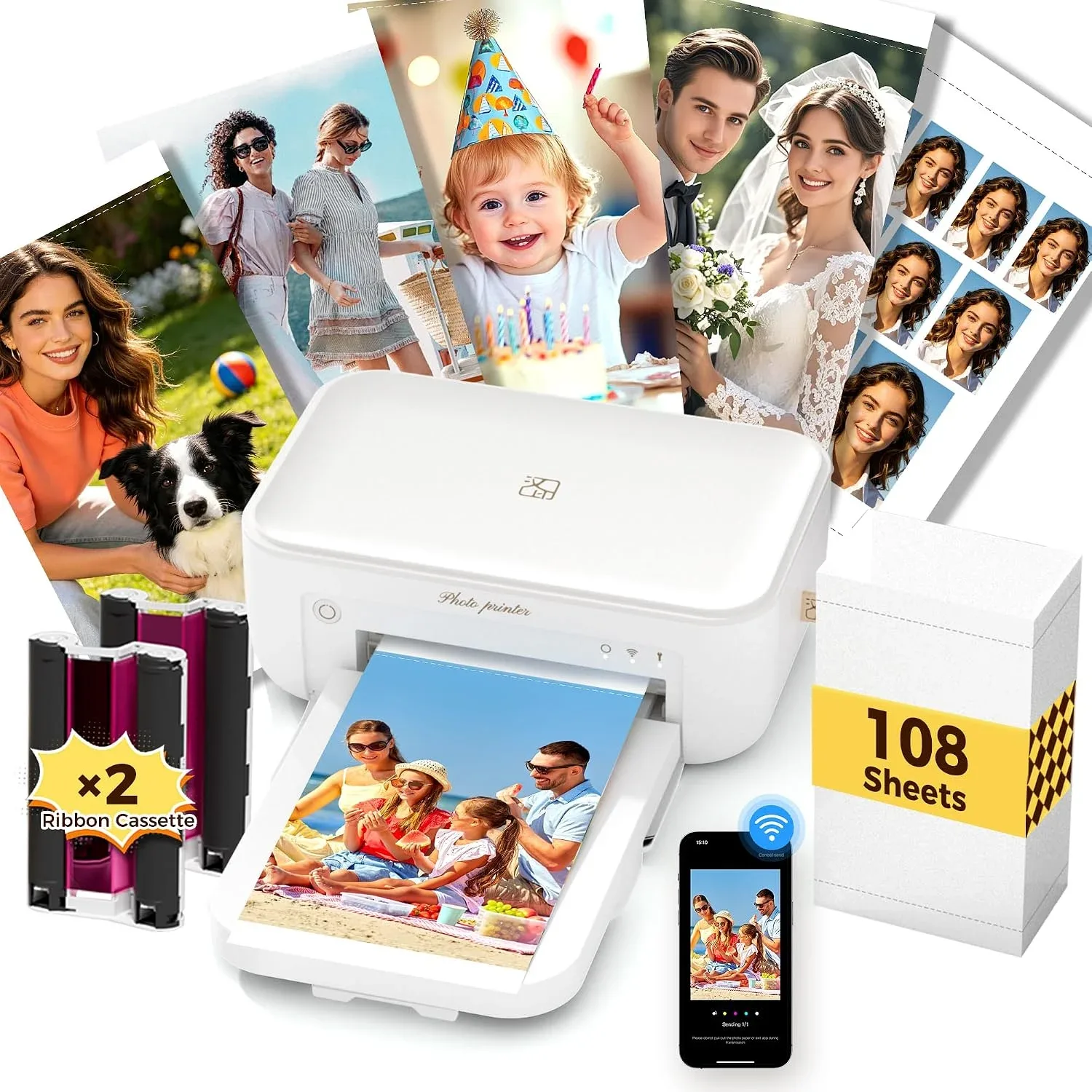 HPRT 4X6 Photo Printer for iPhone & Android, with 108 Sheets & 2 Ink Ribbon