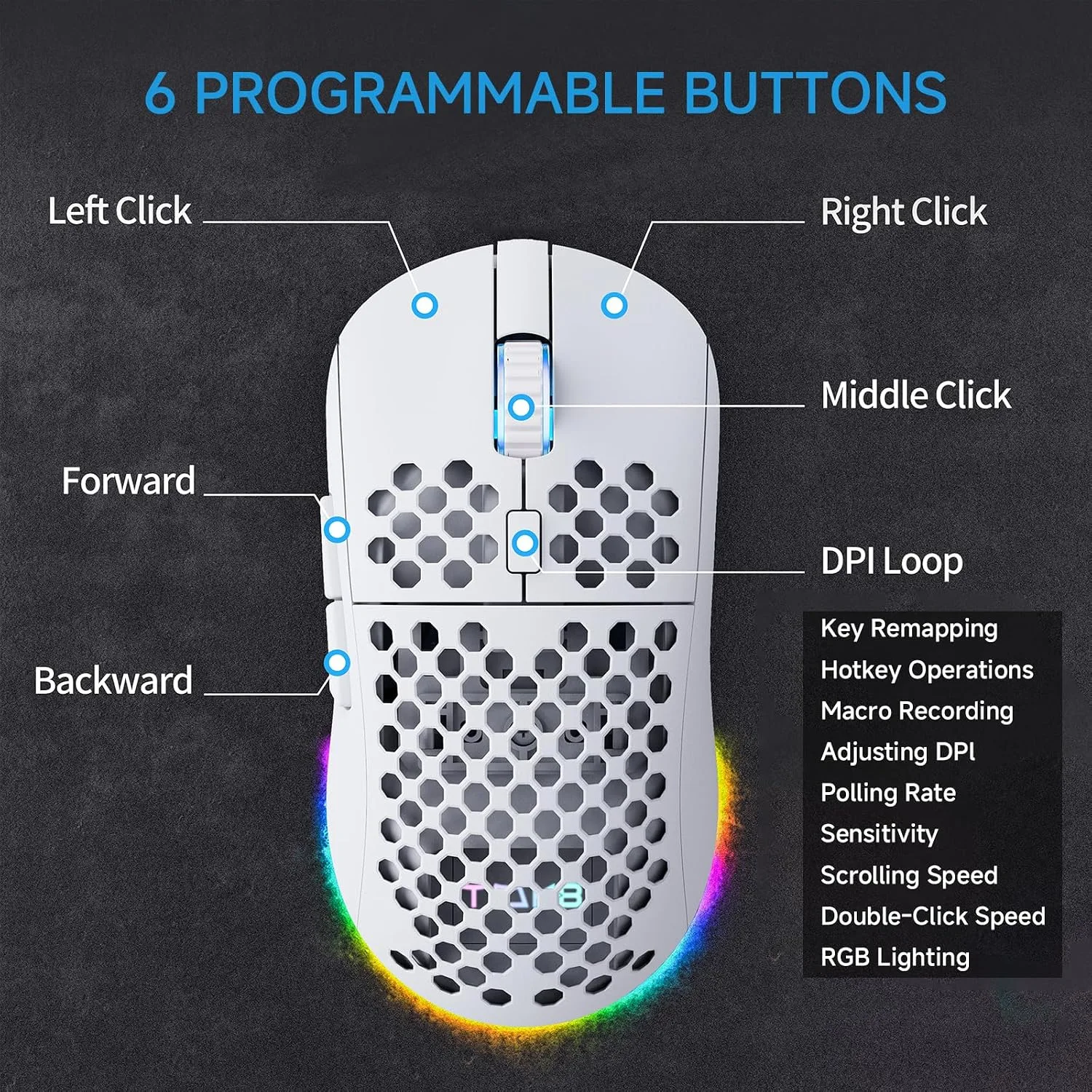 TMKB Falcon M1 Wireless Gaming Mouse, 24000 DPI, 180-Hour Battery, White