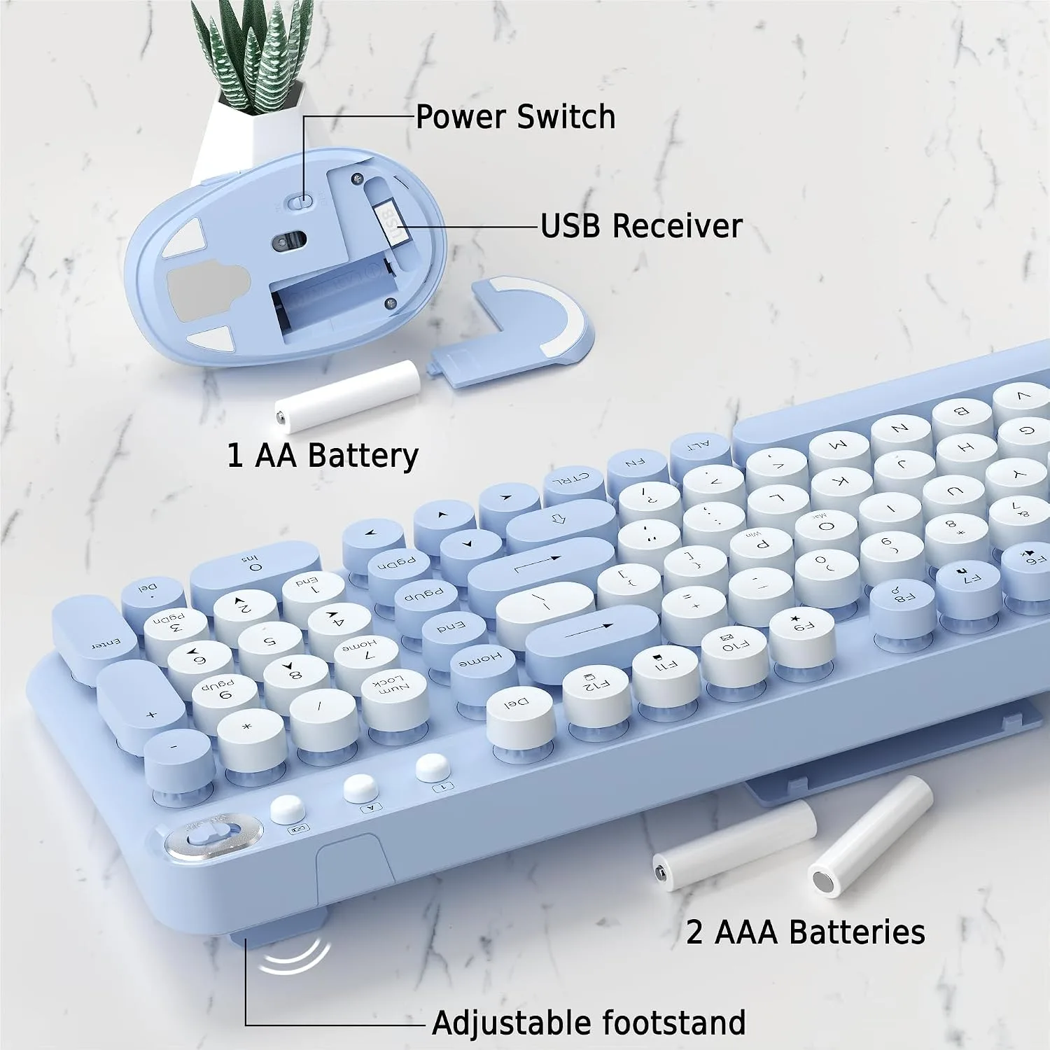 Colorful Wireless Keyboard and Mouse Combo (Blue)