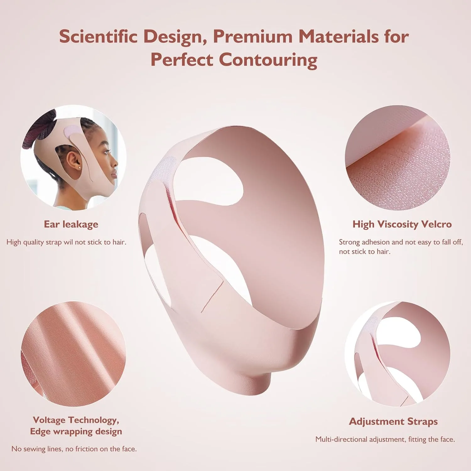 Jawline Shaper Chin Strap for Sleeping, Reusable V-Line Mask for Women Face Lifting Made w/Electric-Hot-Press Tech for Skin-Friendly & Breathable Cooling Fabric (Pink, Extra Large)