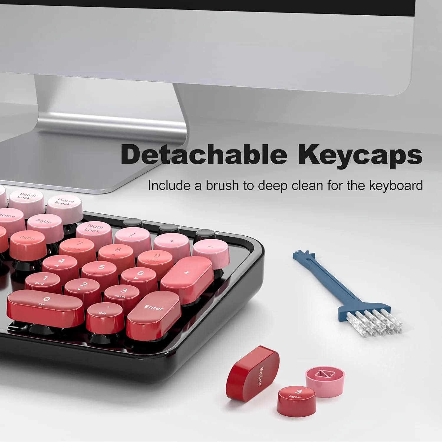MOFII Wireless Keyboard and Mouse Combo, Full Size 2.4G Plug and Play Typewriter Retro Round Computer Keyboard and Mouse Set for Windows, Computer, Desktop, PC, Notebook - (Black Red Gradient)