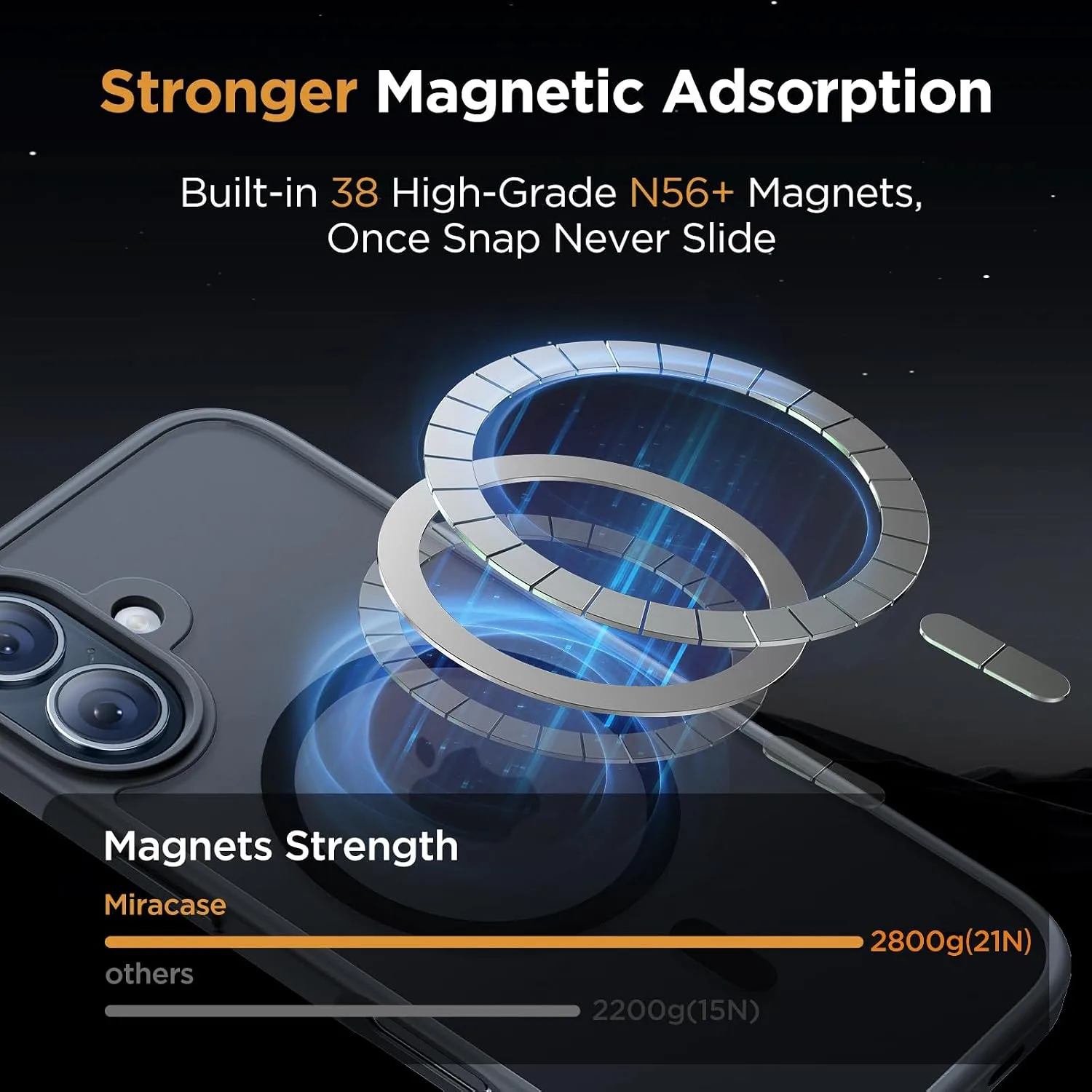 Miracase for iPhone 16 Plus Matte Series Case, Magnetic, Black