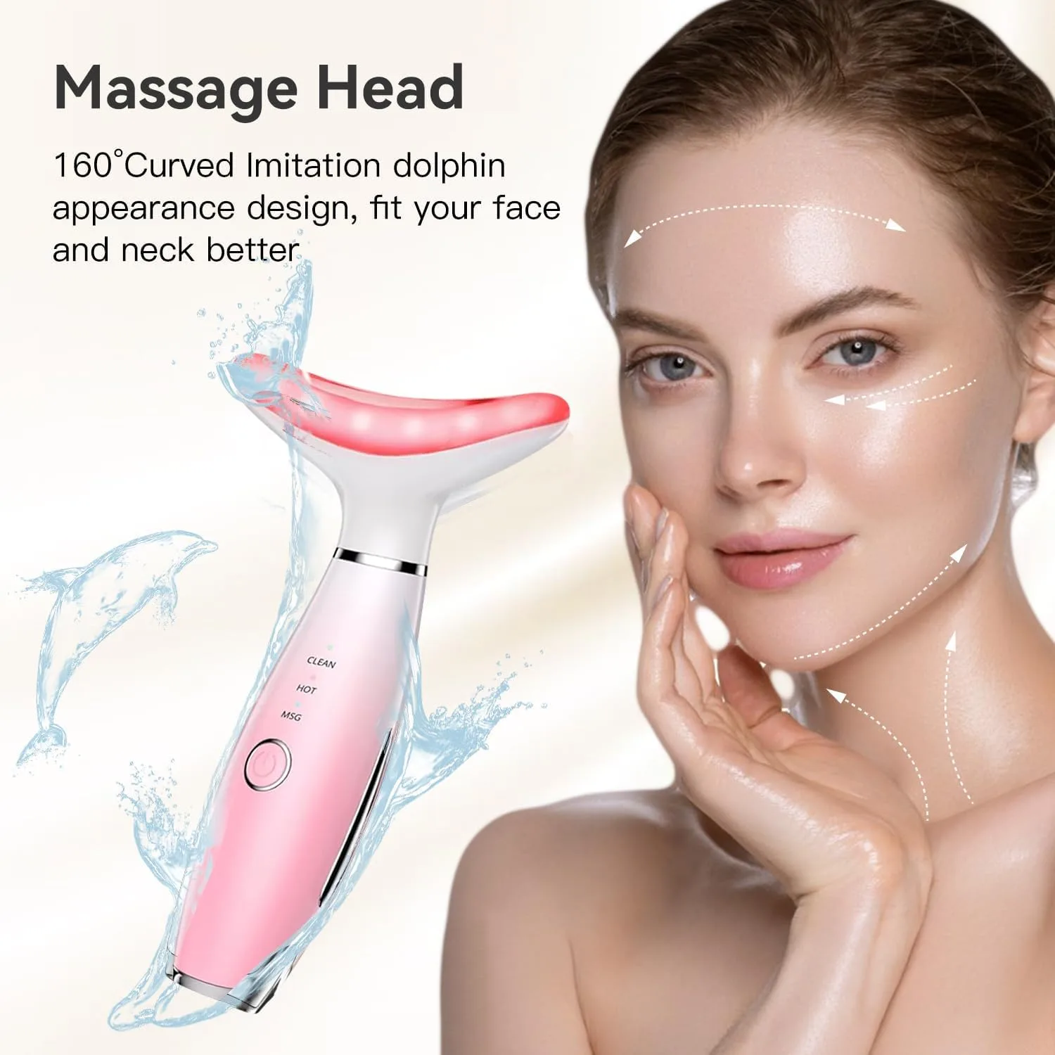 Face Massager -7 Color Red-Light-Therapy for Face and Neck for Wrinkles, Double Chin, Vibrating Facial Massage (Pink)
