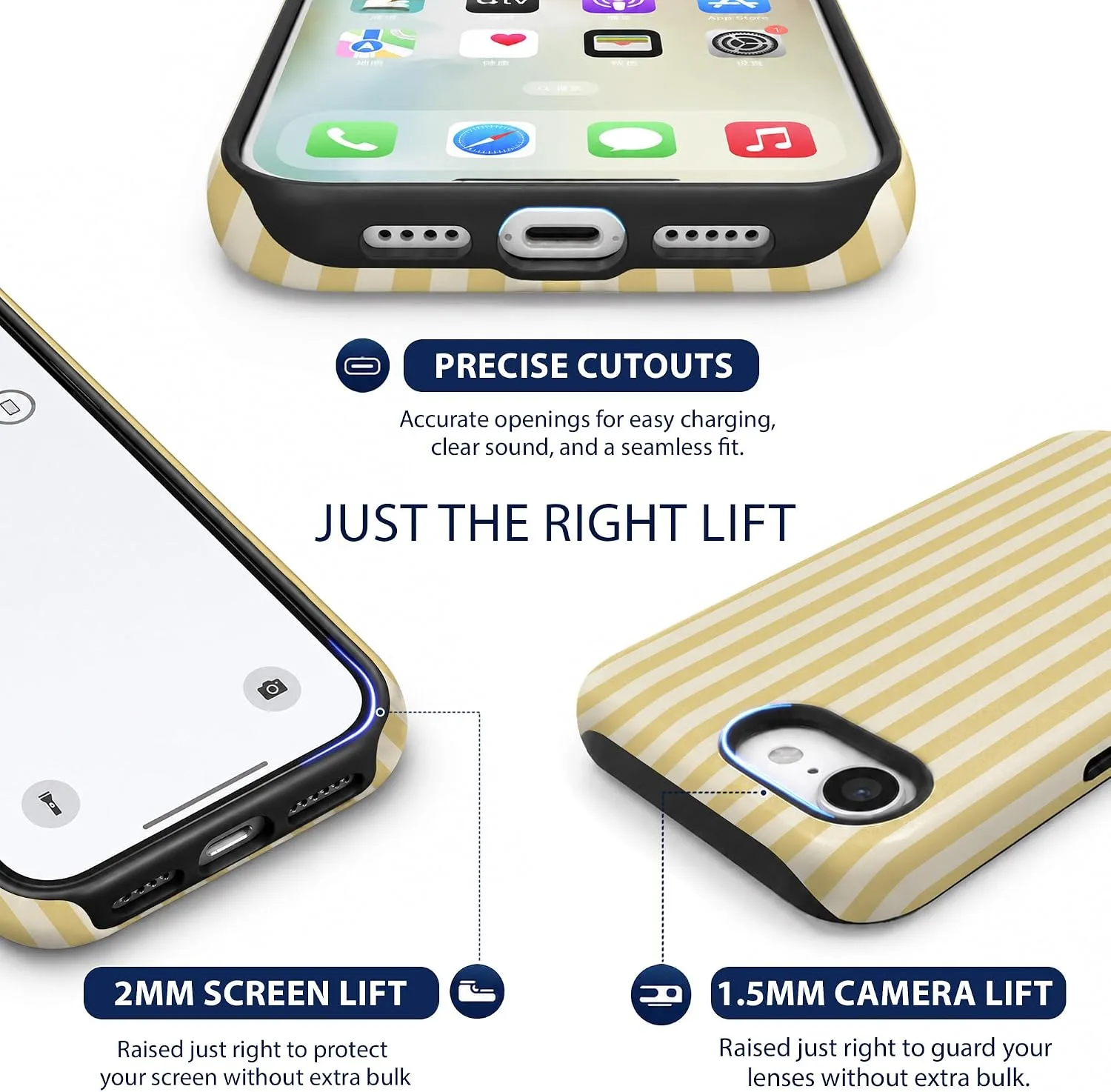 Magnetic for iPhone 16e/17e Phone Case, Butter Yellow Striped