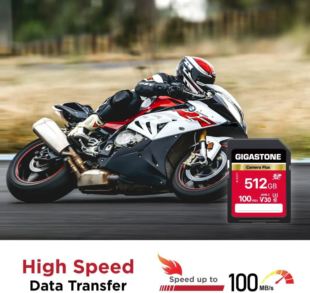 GIGASTONE 512GB SD Card, Camera Plus, Speed Up to 100MB/s, UHS-I V30 U3 SDXC Memory Card High Speed UHD Video Compatible with Kodak Olympus Digital Camera, with 1 Mini case
