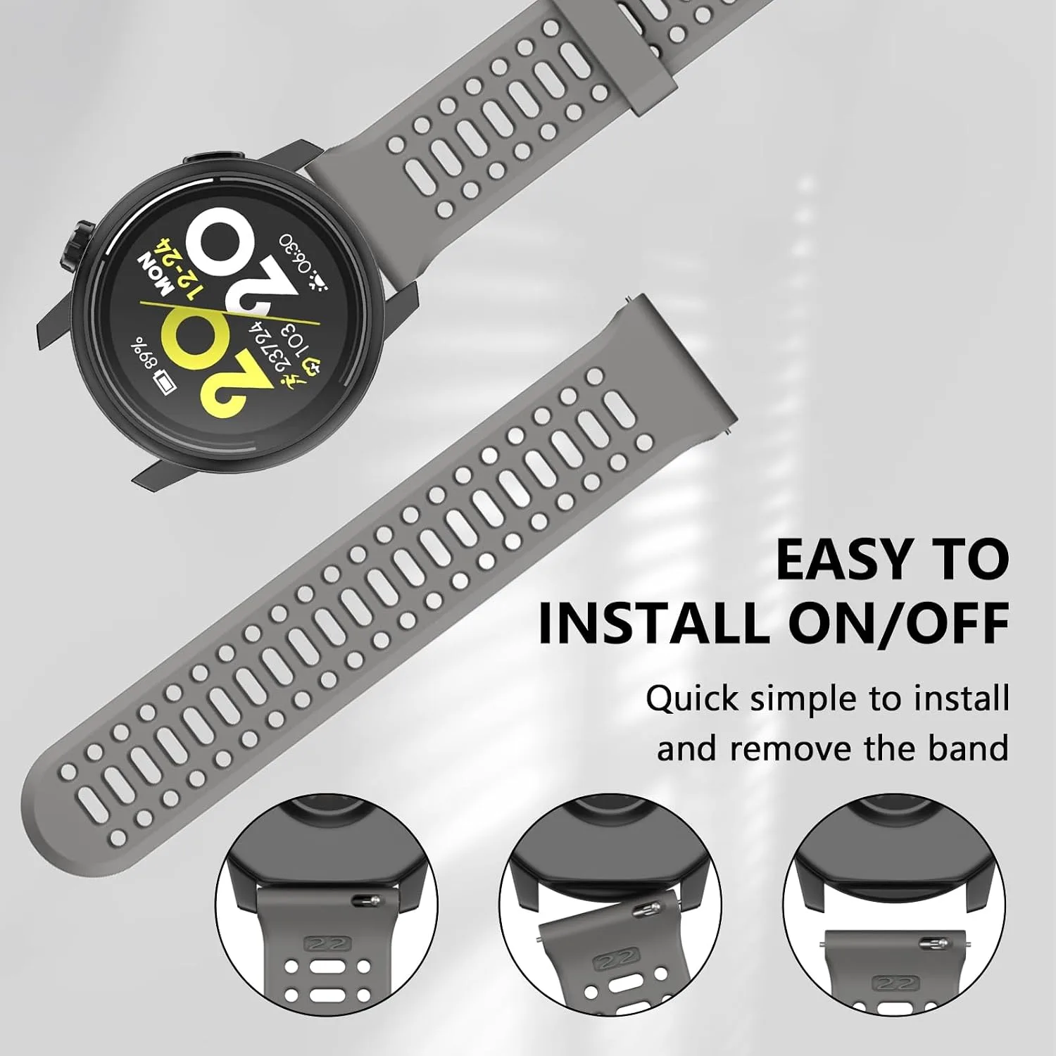 Compatible with COROS Pace 3 Watch Band, 22mm Quick Release Sports Silicone Watch Band Breathable Wristband Strap Women Men Strap for COROS APEX 2 Pro/APEX 46mm/APEX Pro