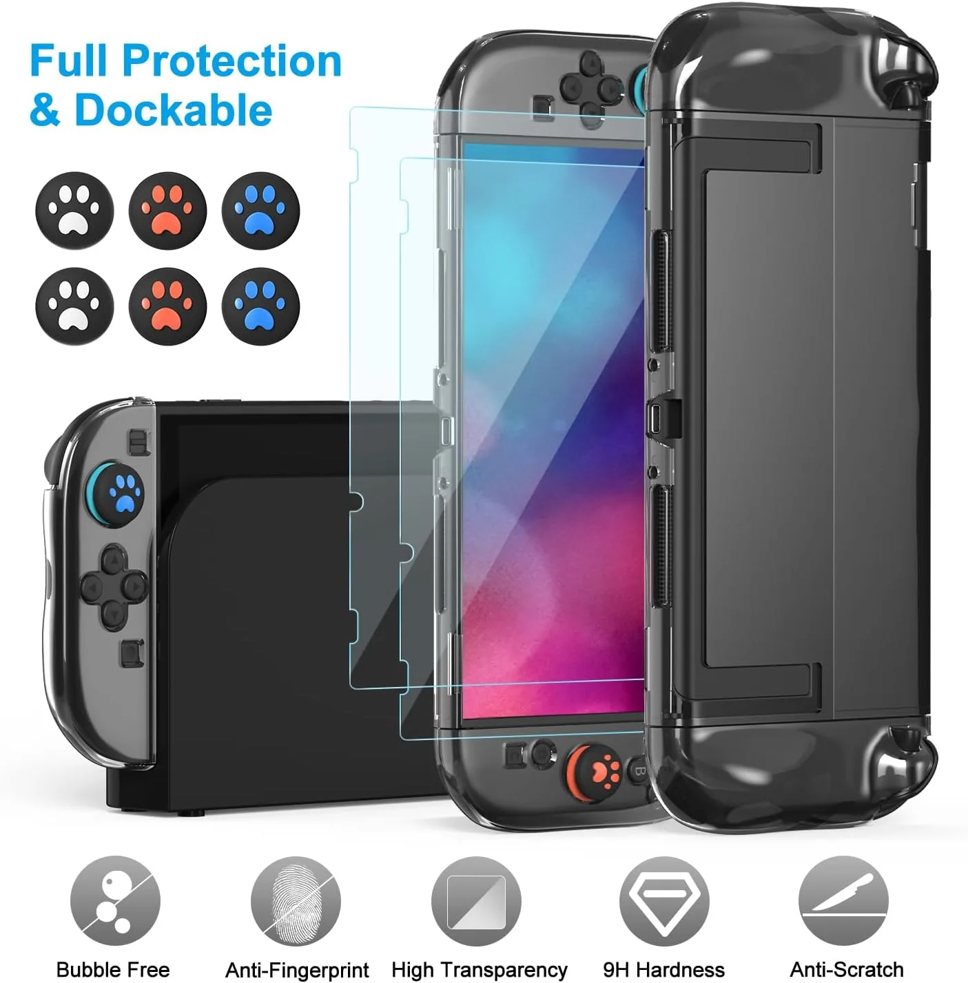 innoAura Switch 2 Case 14-in-1 Bundle for NS Switch 2 (2025), with Carrying Case, Protective Cover, Thumb Grips, Screen Protector, Cute Pendant and Sticker, Gray