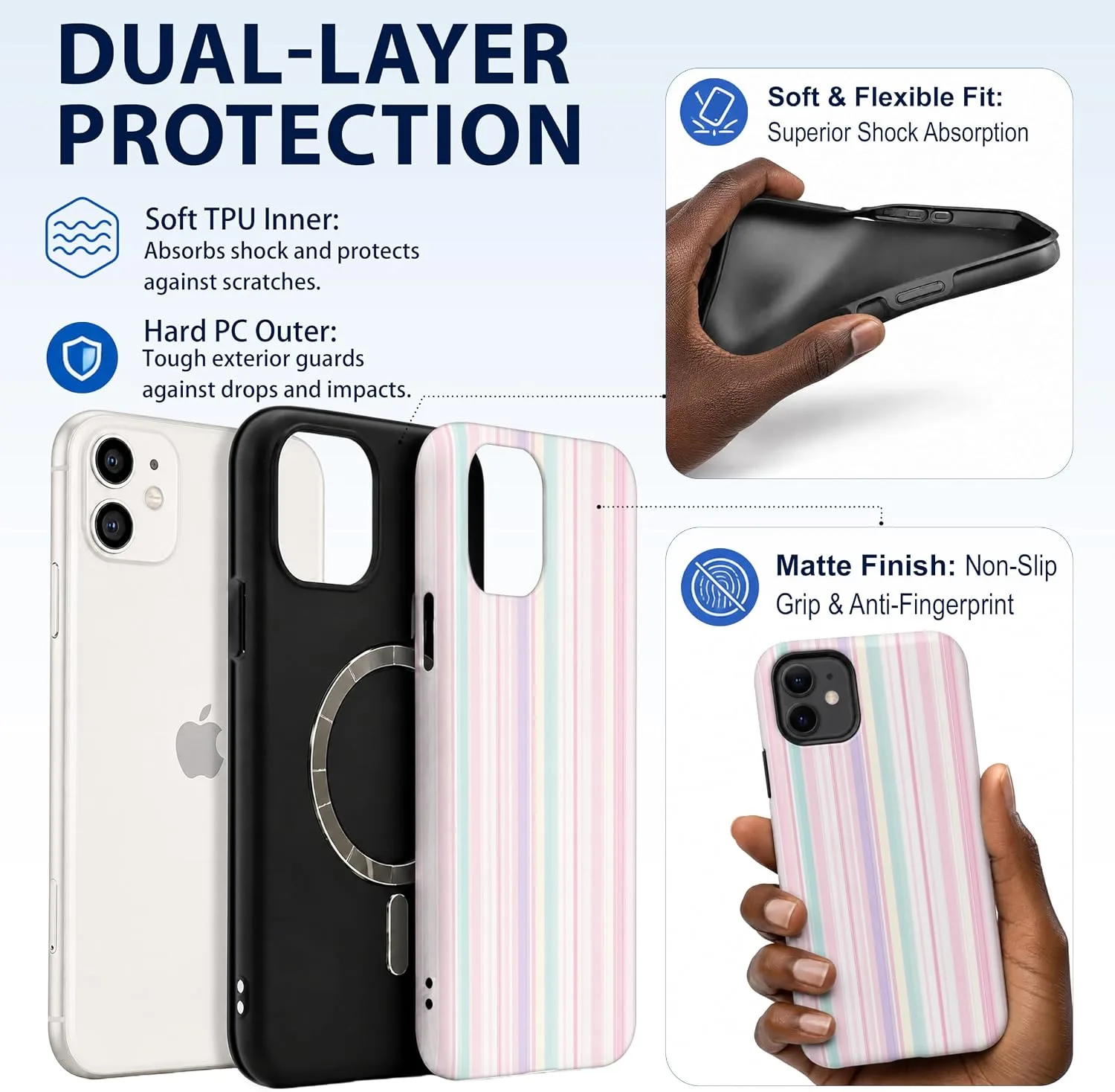 Magnetic for iPhone 11 Phone Case, Cute Trendy Pastel Pink Striped