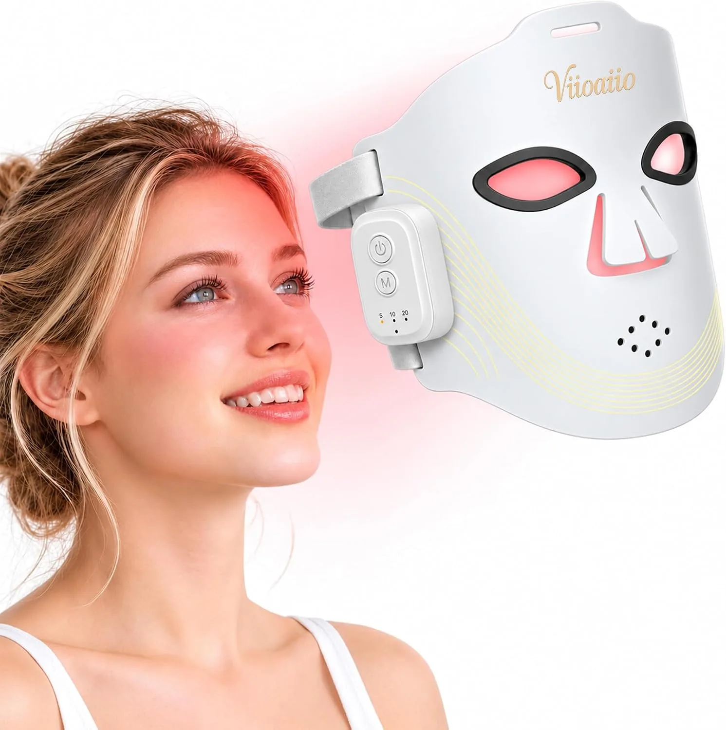 Wireless LED Light Therapy Face Mask, 850nm NIR 4-in-1 Modes 336 LEDs, 33mW/cm² Power Red Light Therapy Face Mask with 2000mAh Rechargeable 5/10/20-Min Timer for 180 Mins Use for Home Travel Yoga
