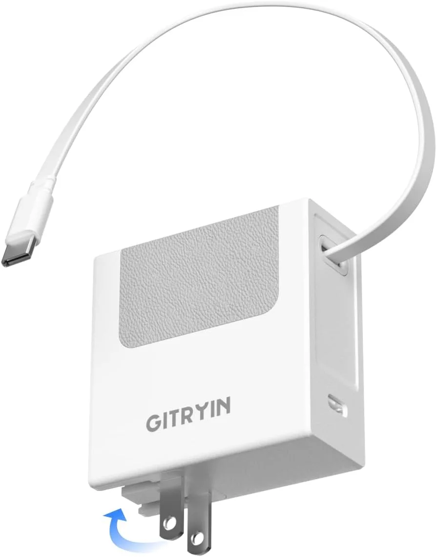 Gitryin 40W Retractable USB Wall Charger, 33.5in Type-C Cable, 2 USBC Ports