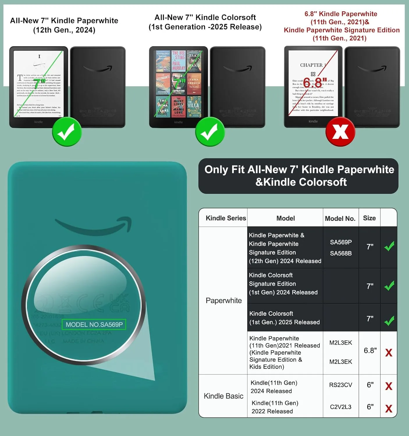 MoKo 360°Rotating Case for 7" Kindle Paperwhite 12th Gen 2024 & Colorsoft