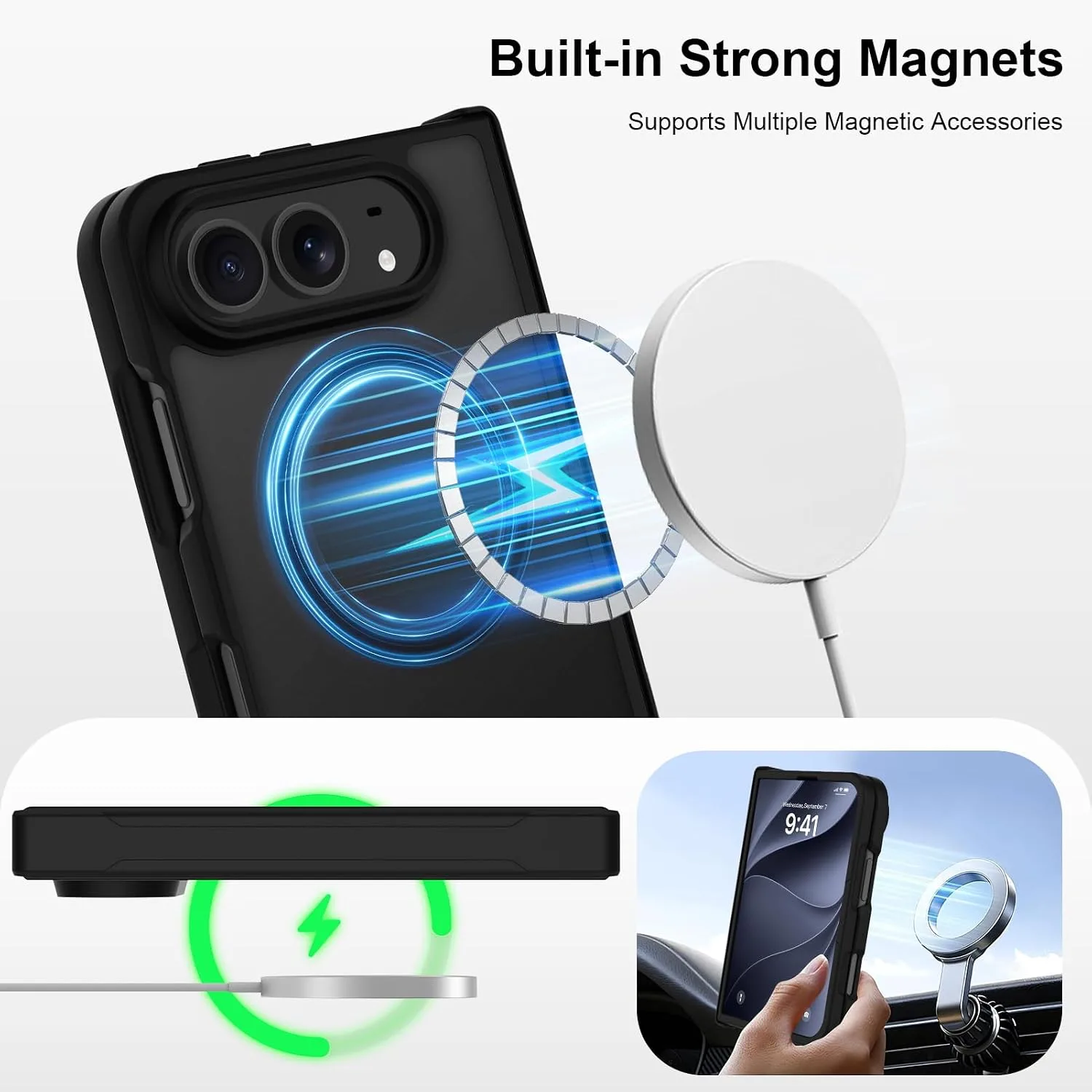 tharlet Magnetic Case Fit for iPhone Duo, Anti Yellowing, Black