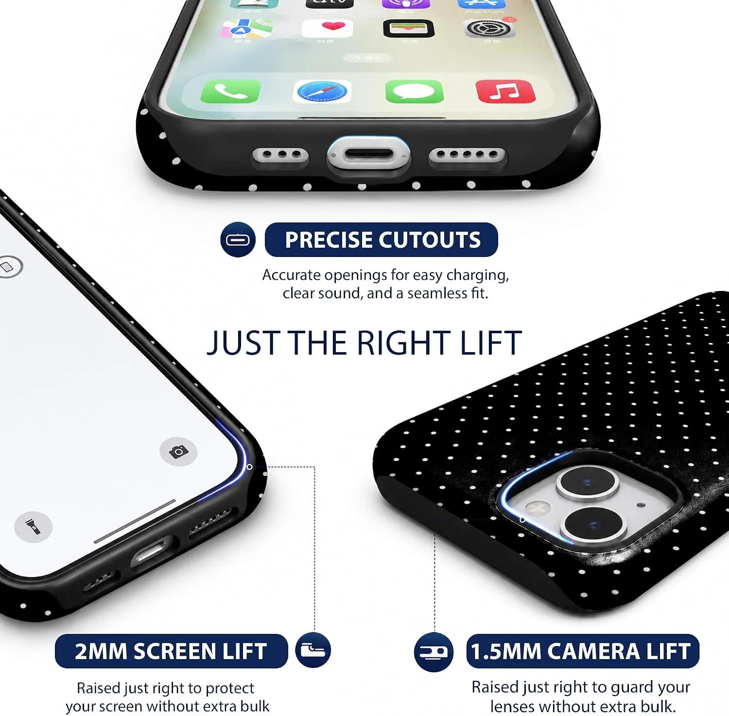 Magnetic for iPhone 13/14 Phone Case, Cute Stylish Black Polka Dot