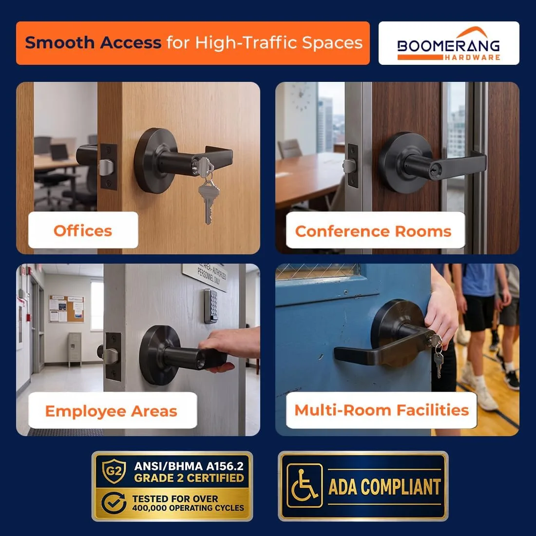 Boomerang Heavy-Duty Entry Function-Keyed Alike Commercial Lever Door Lock