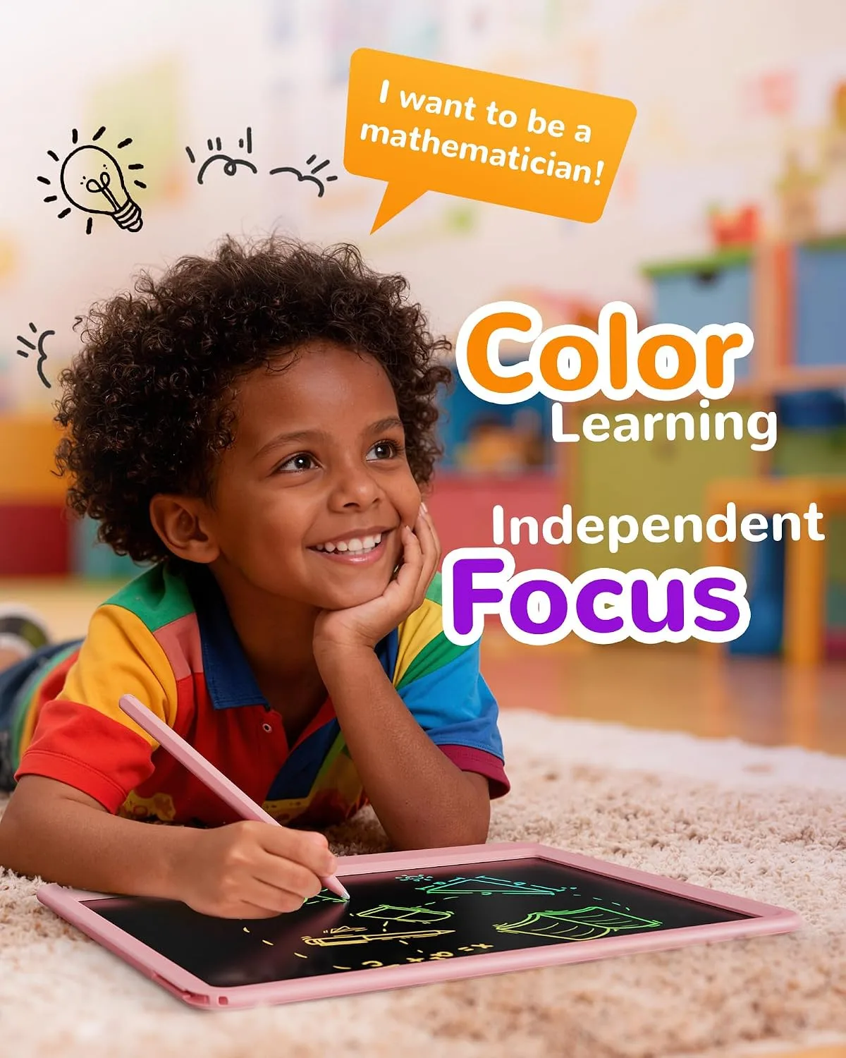 KOKODI LCD Writing Tablet, 12 Inch Colorful Toddler Doodle Board Drawing Tablet, Erasable Reusable Electronic Drawing Pads, Educational and Learning Toy for 3-6 Years Old Boy and Girls(Pink)