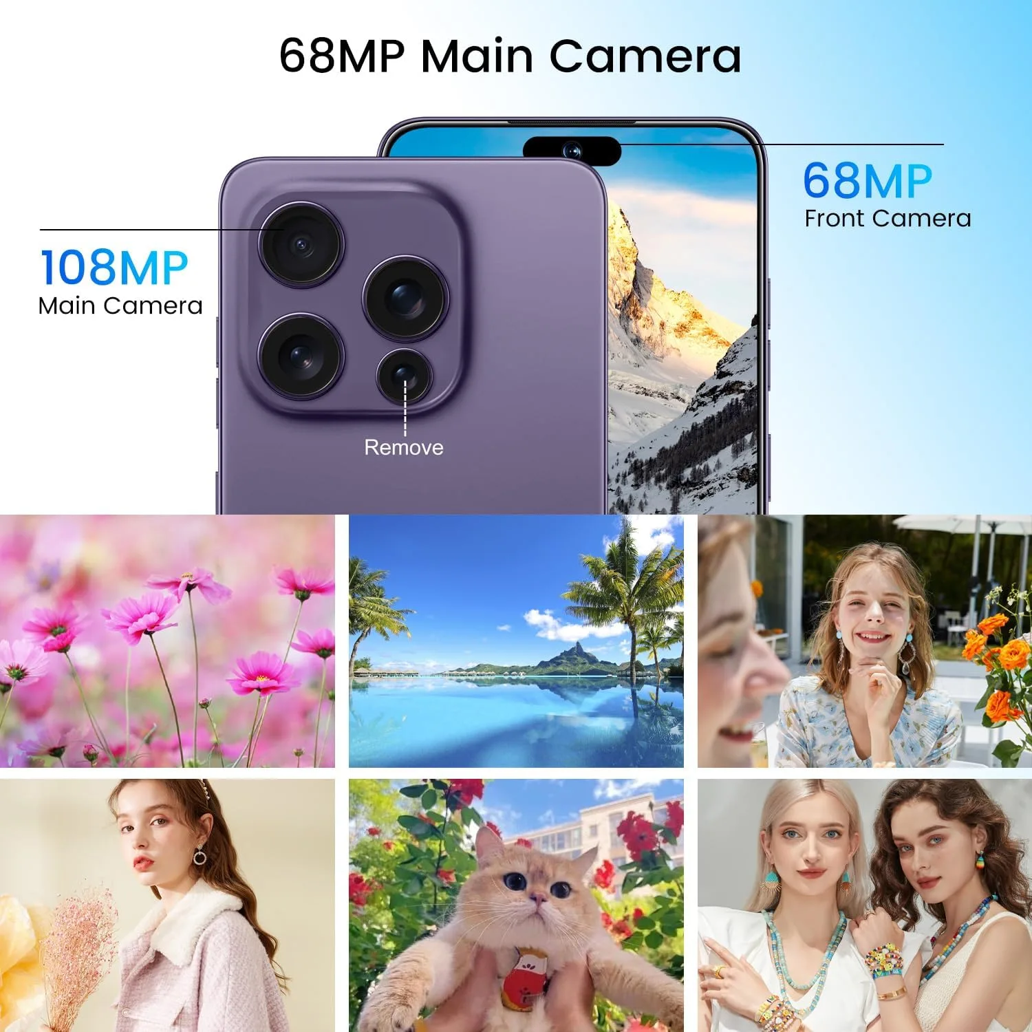 Huness I16 PM 16+1TB Smartphone Unlocked Cell Phone,6.99" HD Screen Unlocked Phones,Battery 7000mAh Android 14,Face ID/Fingerprint Button unlock/Photos/5G/Dual SIM/GPS (Deep Purple)