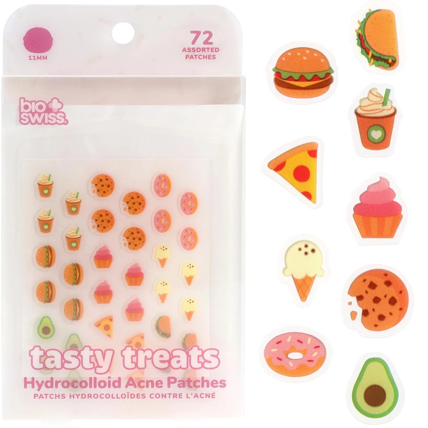 BioSwiss Tasty Treats Pimple Patches, Hydrocolloid Acne Patch for Zits and Blemishes, Face and Skin Stickers, 72 Count