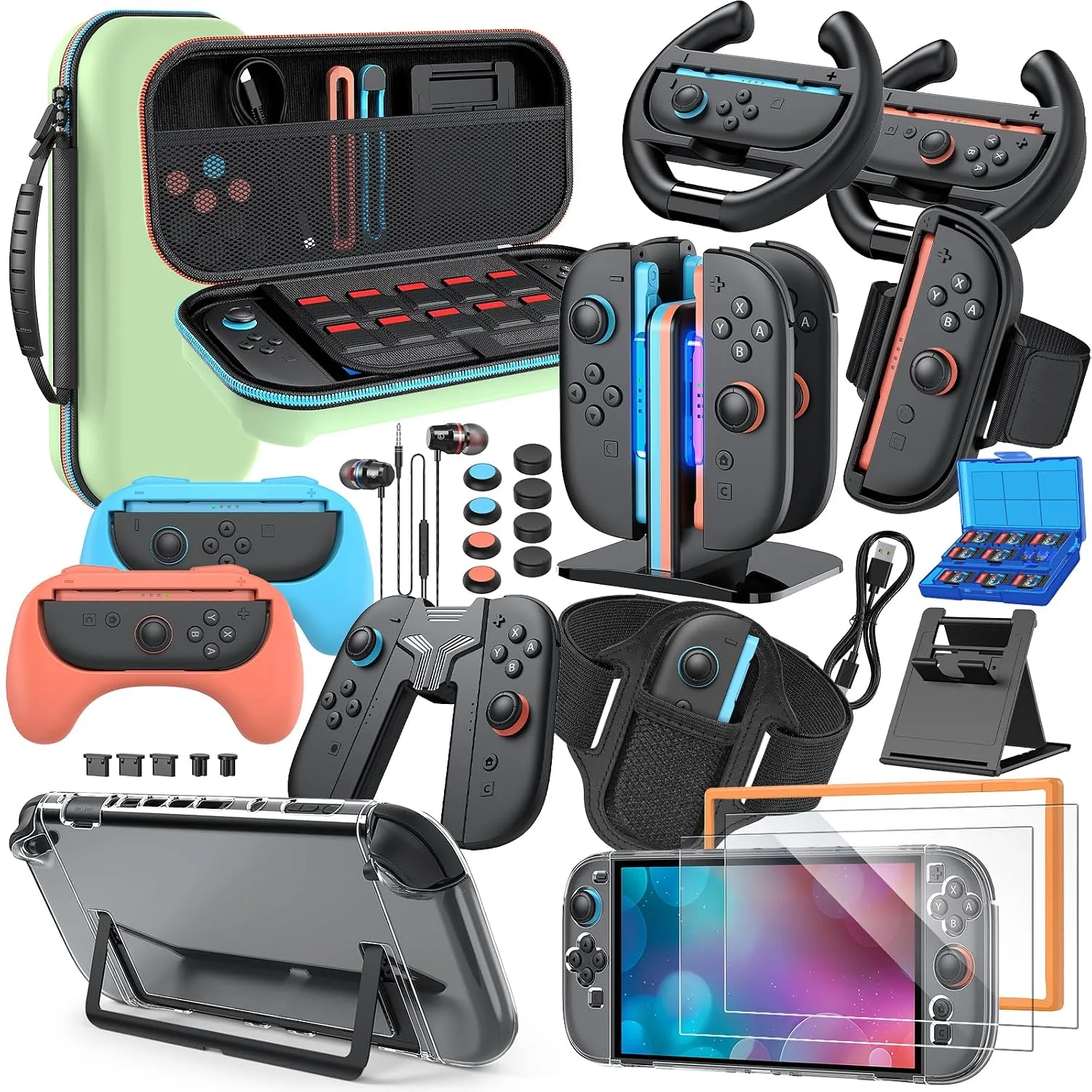 Switch 2 Accessories Bundle, 30-in-1 Kit for Nintendo Switch 2, Green