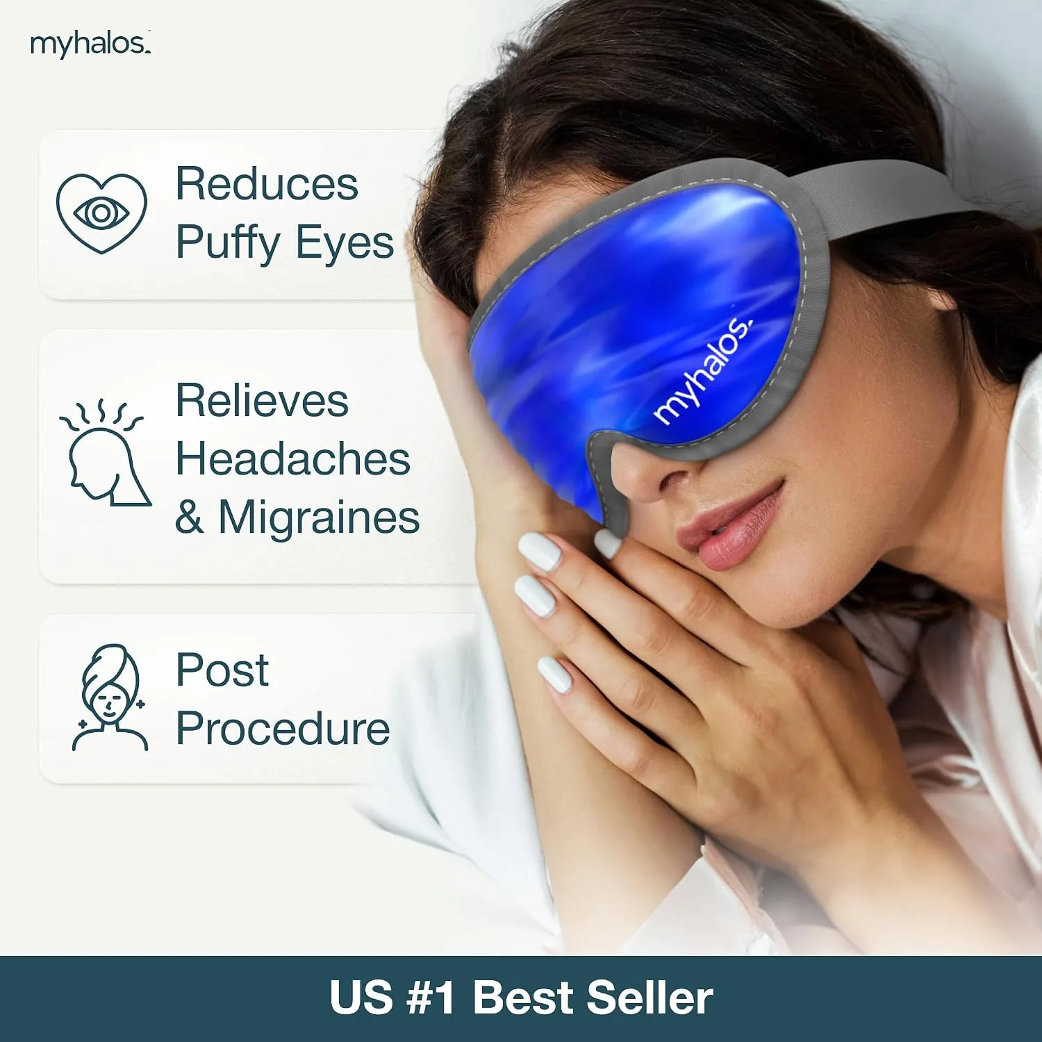 MyHalos Cooling Gel Eye Mask, Cold Ice Pack for Puffy Eyes & Dark Circles