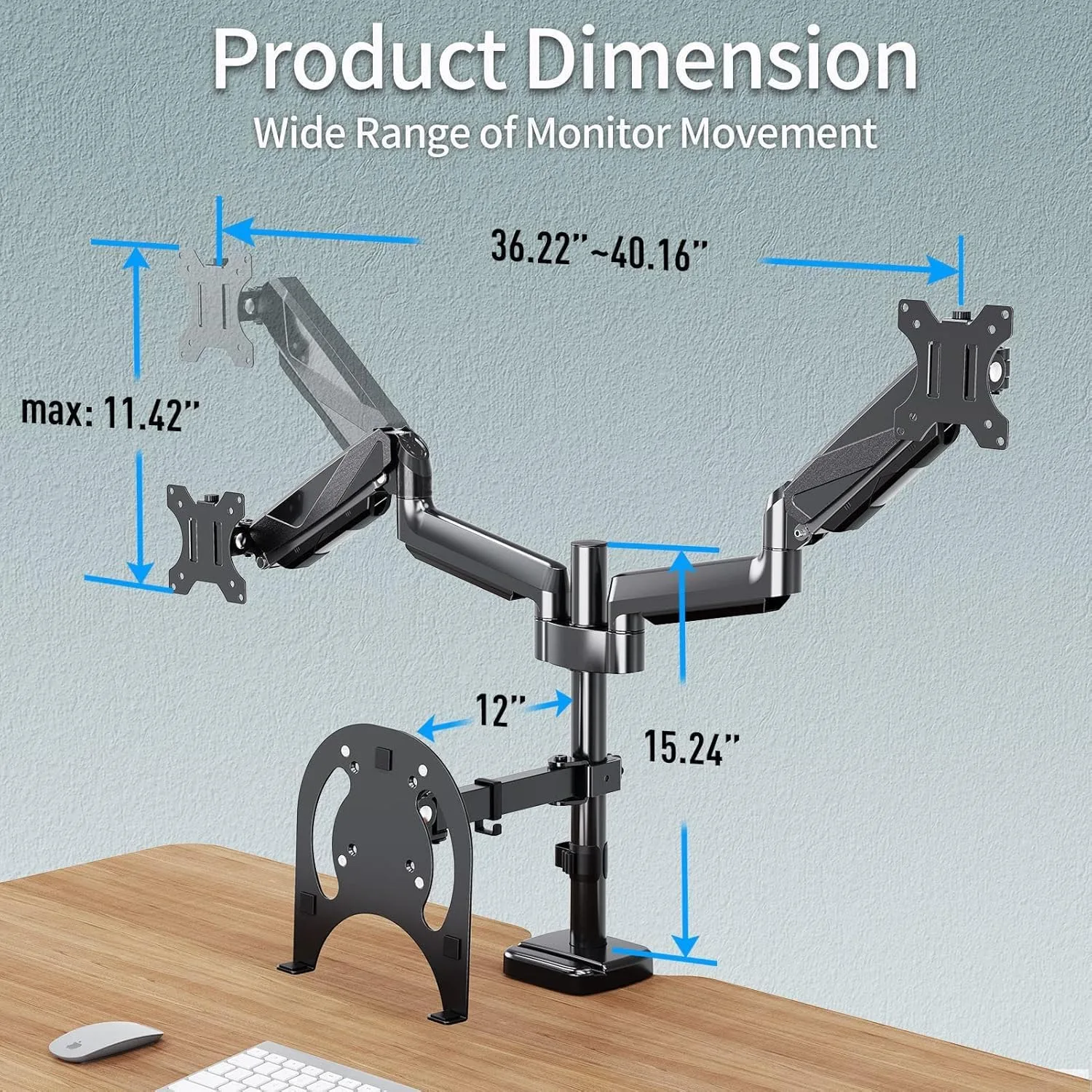 MOUNTUP Dual Monitor and Laptop Mount, Adjustable Monitor Stand for 2 Max 27" Computer Screens, Laptop Tray Fits 10-17inch Notebook, Holds 4.4-17.6lbs Per Arm, 3-in-1 Adjustable Monitor Desk Mount
