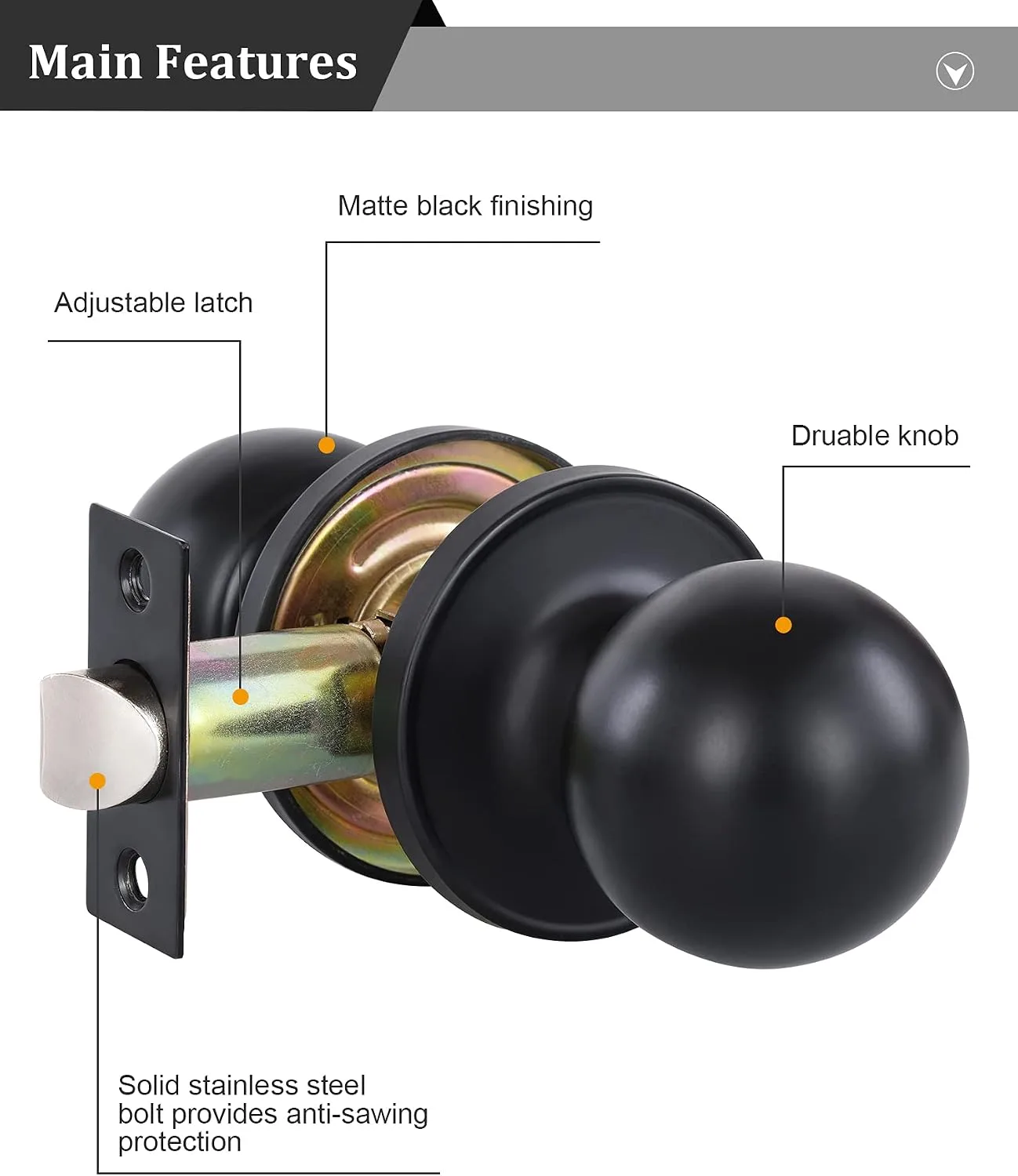 Lanwandeng Matte Black Passage Keyless Door Knobs for Closet/Hall/Conference Room, Round Ball Interior Door Knob