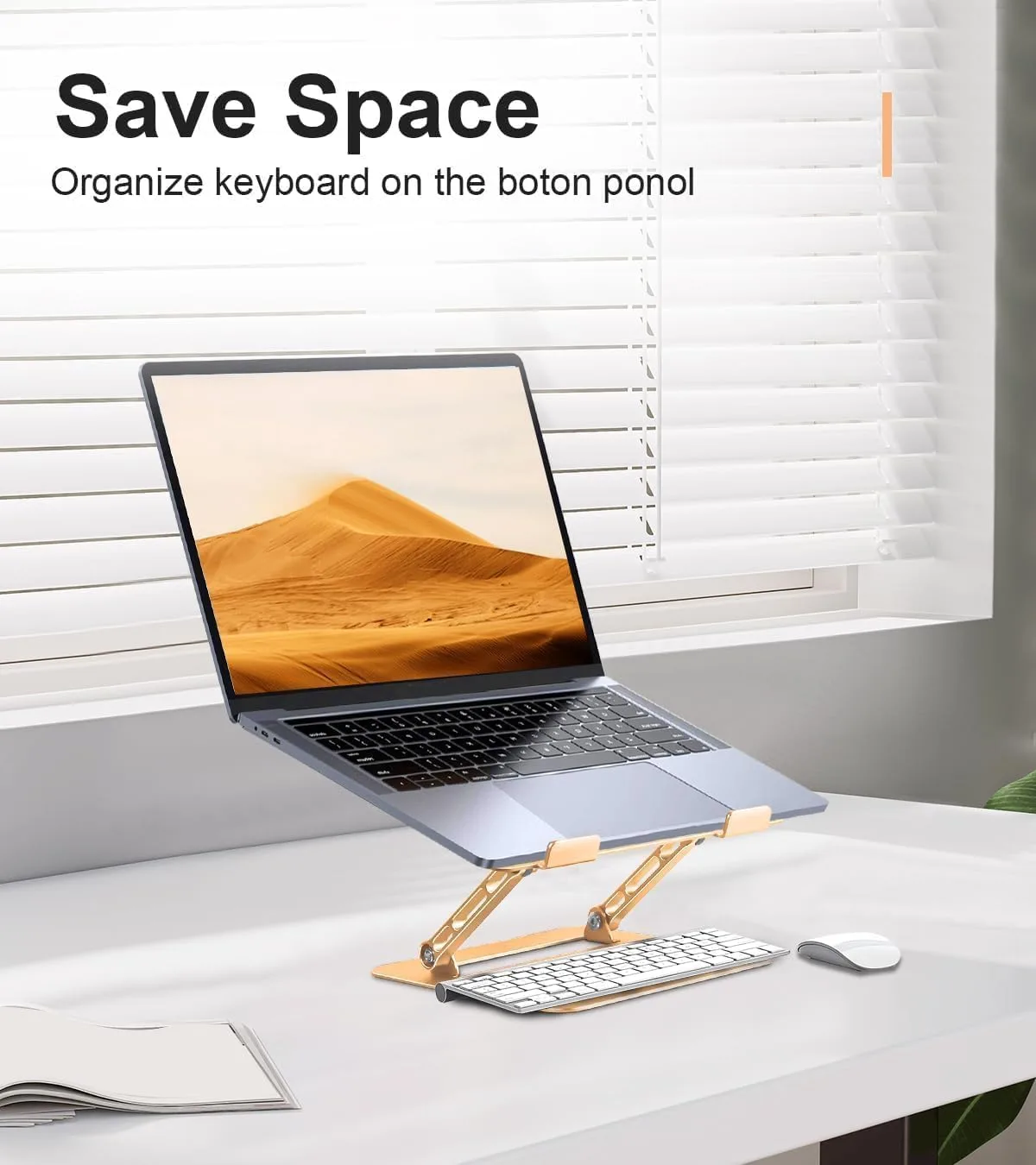 Aoviho Adjustable Laptop Stand for Desk,Portable Laptop Stand Holder and Riser,Foldable Aluminum Notebook Computer Stands for MacBook Air Pro HP Lenovo Dell Samsung Chromebook, 10-15.6 inch, Gold