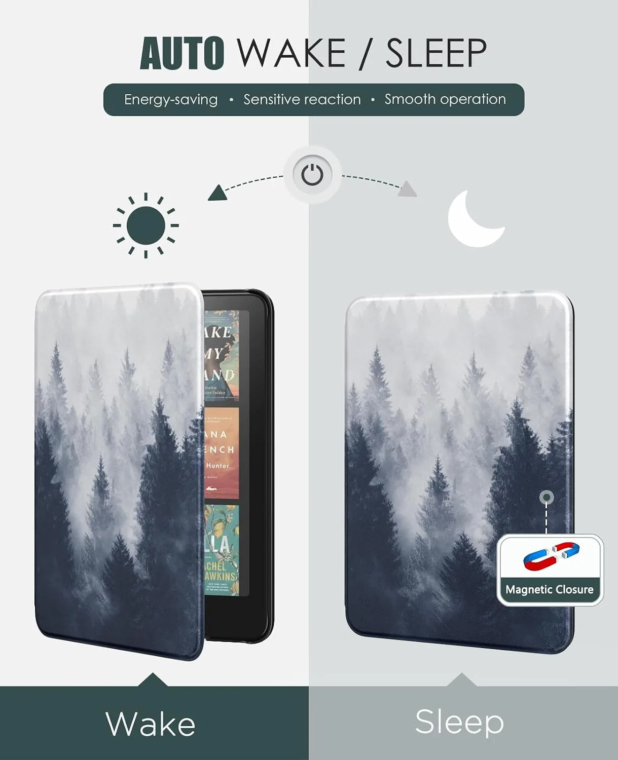 MoKo Case for 7" Kindle Paperwhite 12th Gen&Colorsoft 2024, Gray Forest