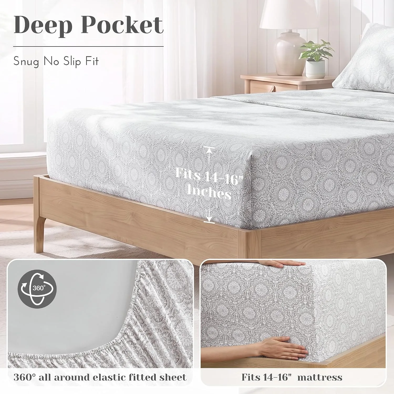 Comfort Spaces 100% Cotton Percale Sheets Queen Size 4 Pcs, Adelia Gray