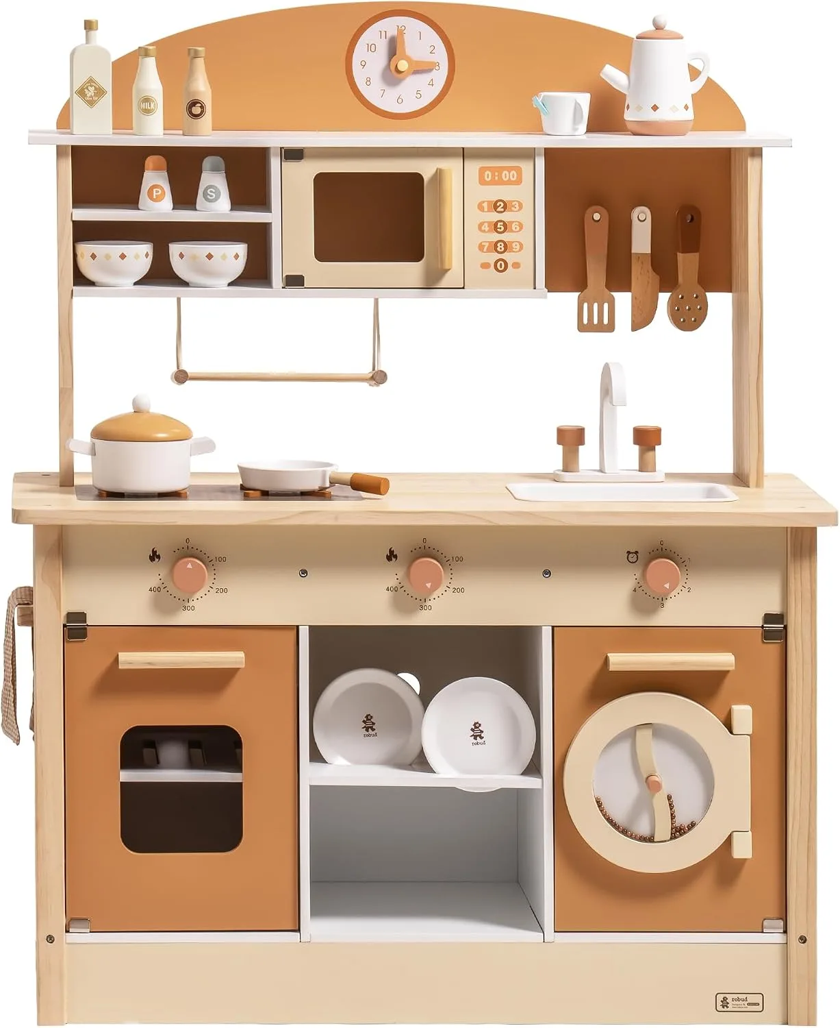 ROBUD Wooden Play Kitchen for Kids Toddlers, Kids Kitchen Playset